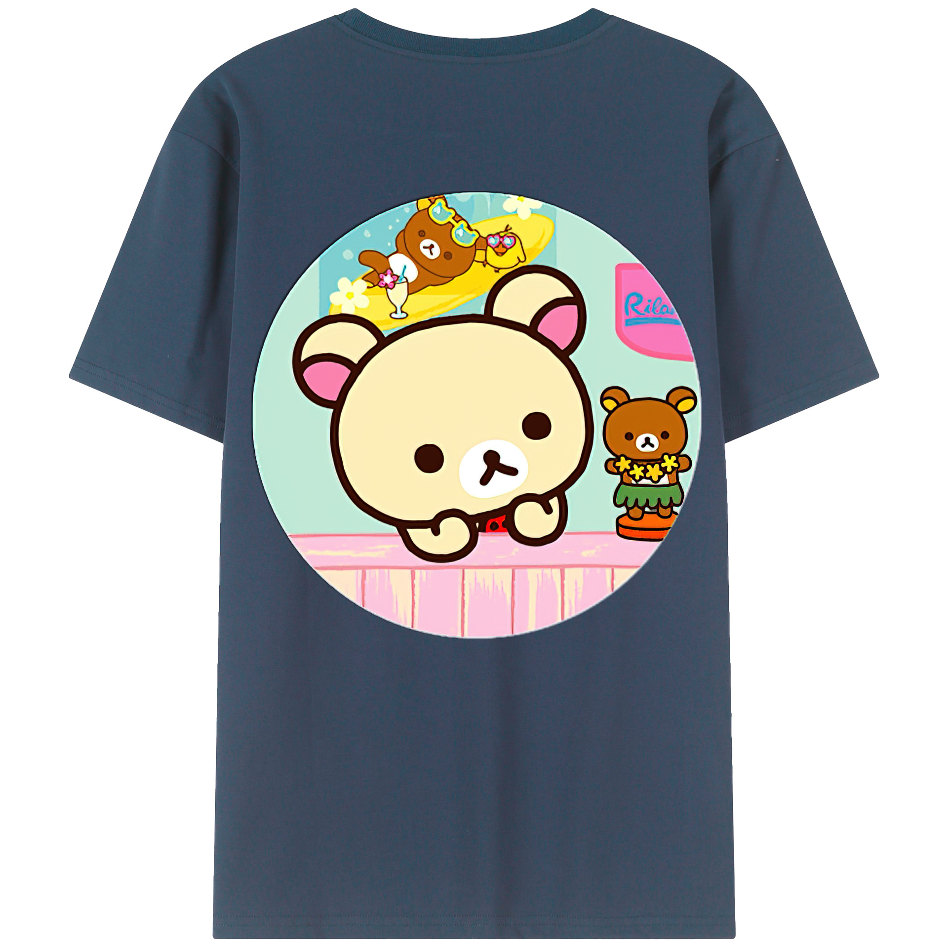 （画像用） リラックマ リラックマ キイロイトリ Rilakkuma Korilakkuma Kiiroitori 綿100％半袖Tシャツ（背面プリント）