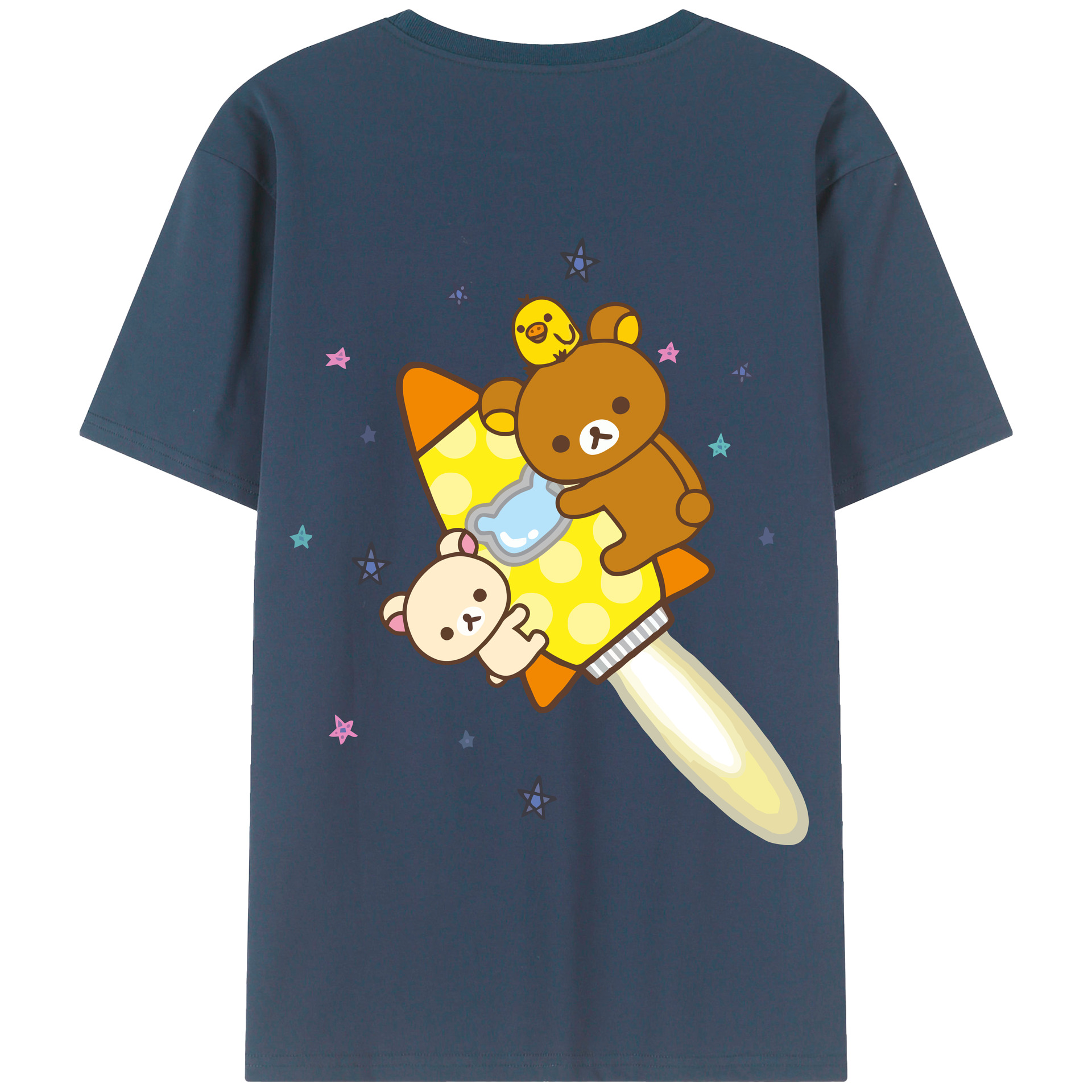 （画像用） リラックマ リラックマ キイロイトリ Rilakkuma Korilakkuma Kiiroitori 綿100％半袖Tシャツ（背面プリント）