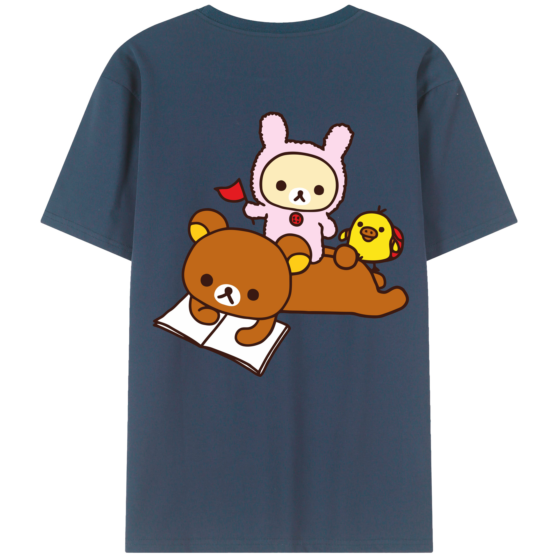 （画像用） リラックマ リラックマ キイロイトリ Rilakkuma Korilakkuma Kiiroitori 綿100％半袖Tシャツ（背面プリント）