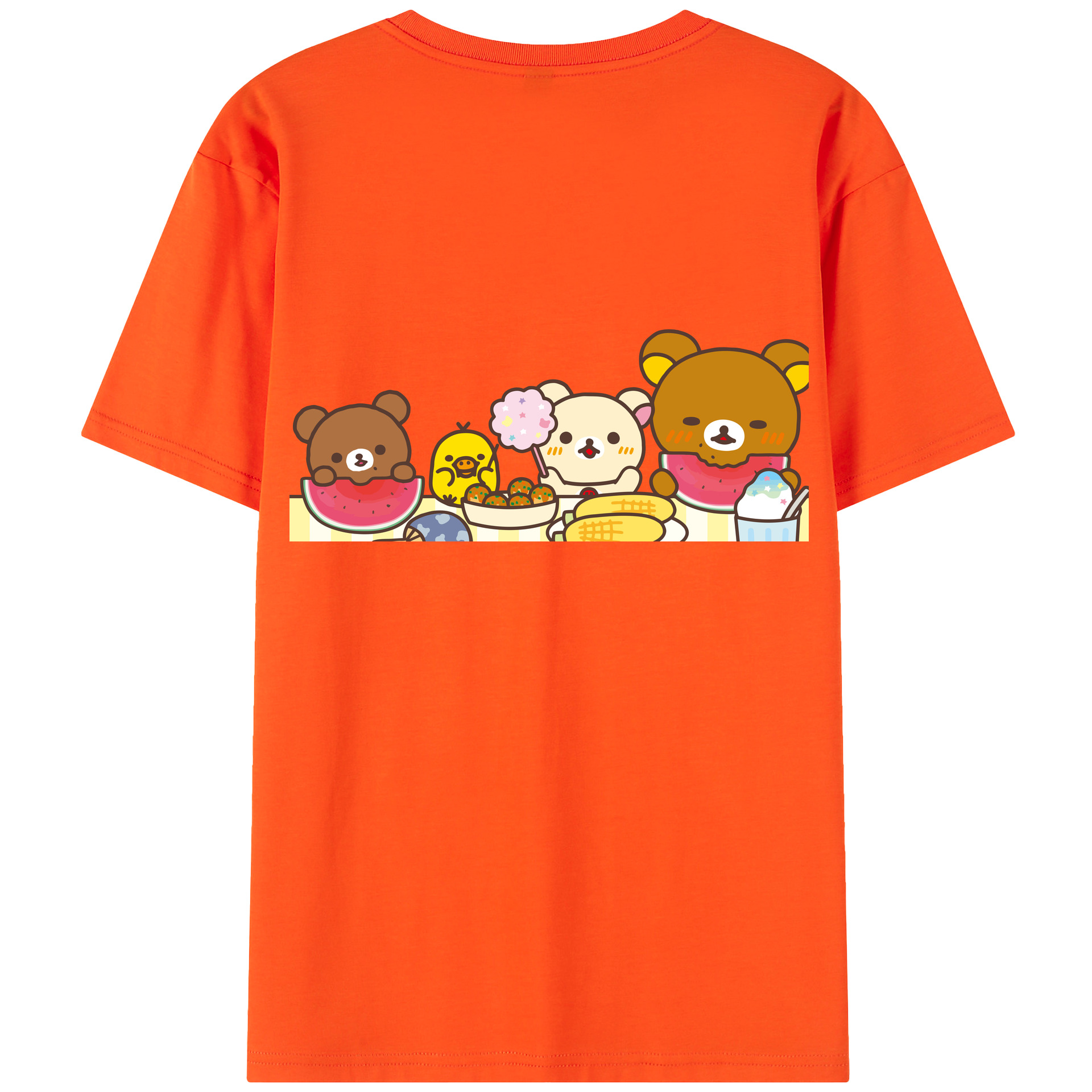 （画像用） リラックマ リラックマ キイロイトリ Rilakkuma Korilakkuma Kiiroitori 綿100％半袖Tシャツ（背面プリント）
