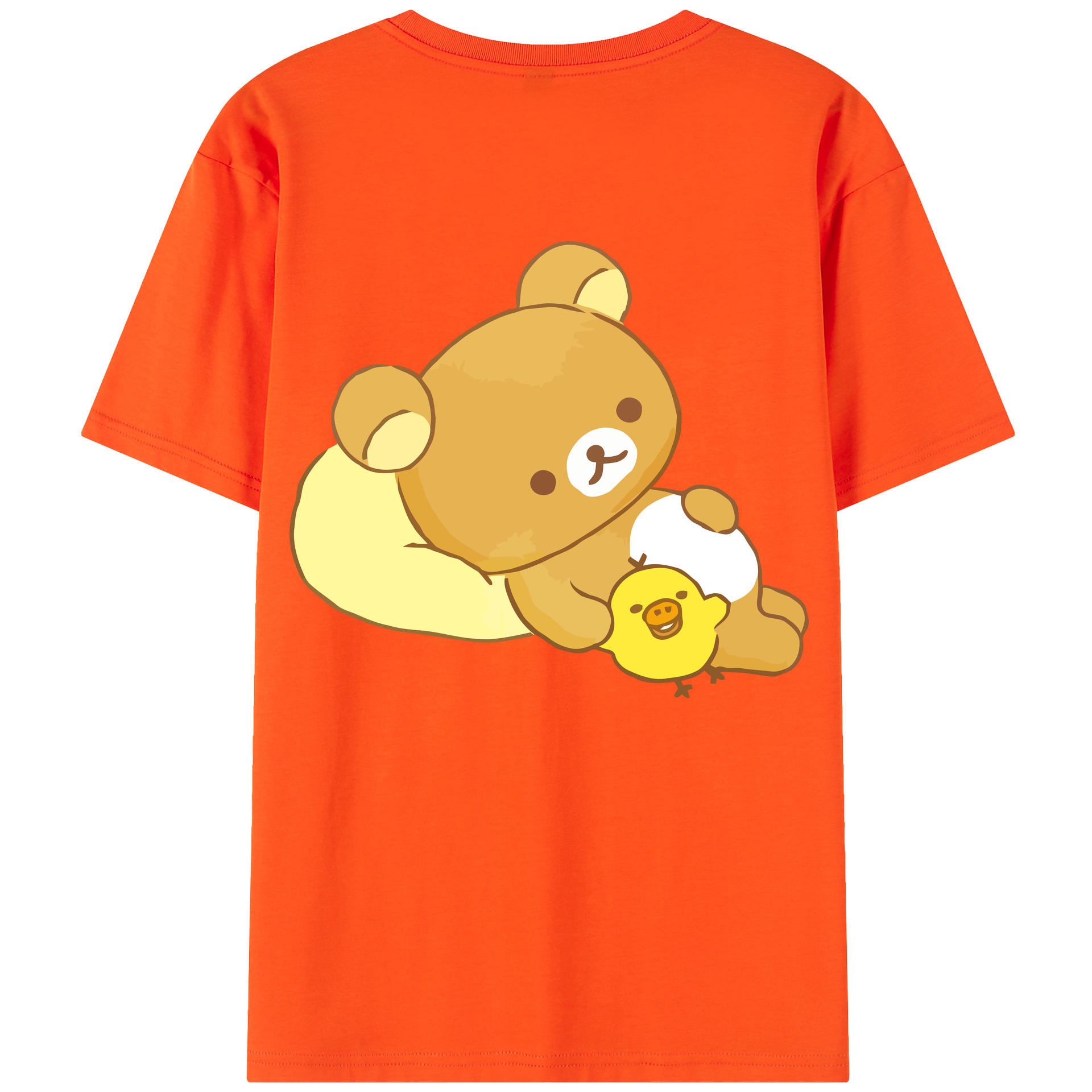 （画像用） リラックマ リラックマ キイロイトリ Rilakkuma Korilakkuma Kiiroitori 綿100％半袖Tシャツ（背面プリント）