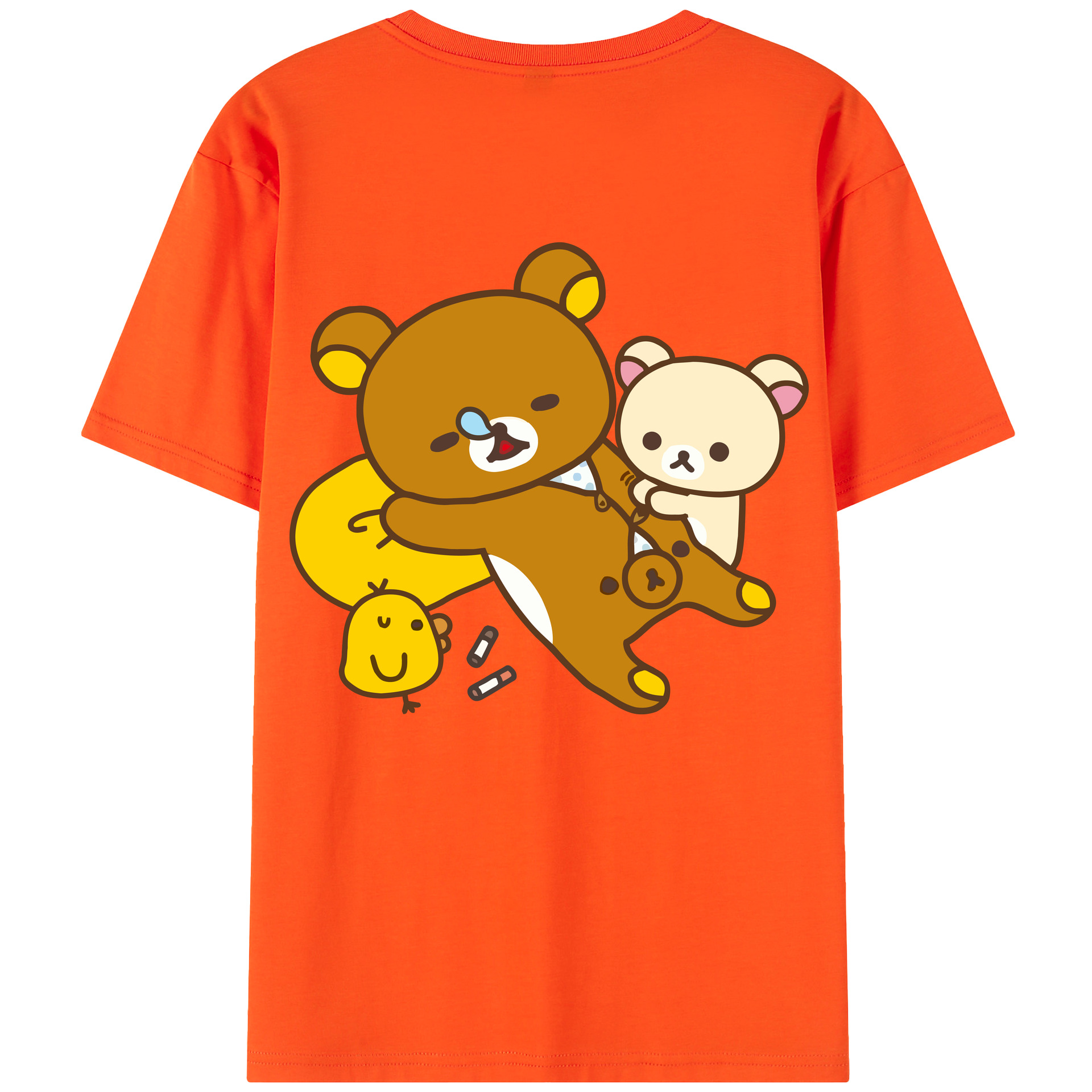 （画像用） リラックマ リラックマ キイロイトリ Rilakkuma Korilakkuma Kiiroitori 綿100％半袖Tシャツ（背面プリント）