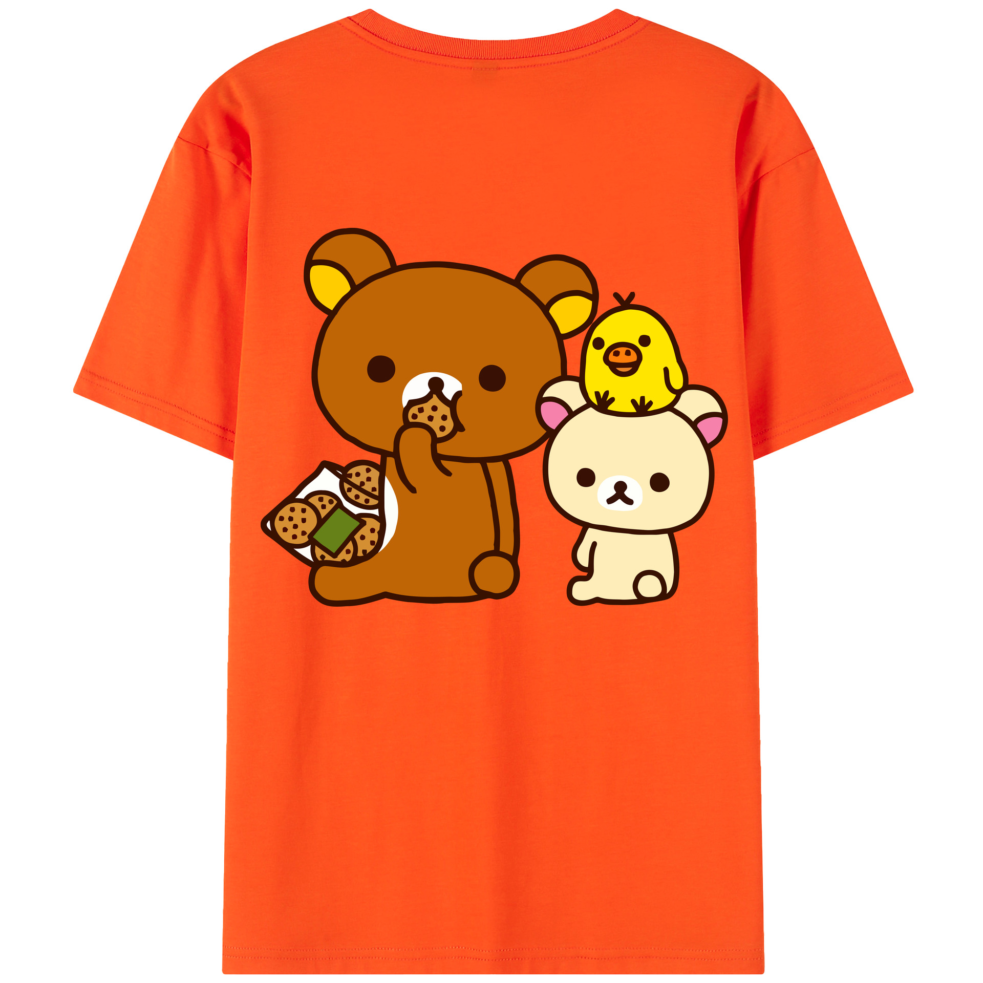 （画像用） リラックマ リラックマ キイロイトリ Rilakkuma Korilakkuma Kiiroitori 綿100％半袖Tシャツ（背面プリント）