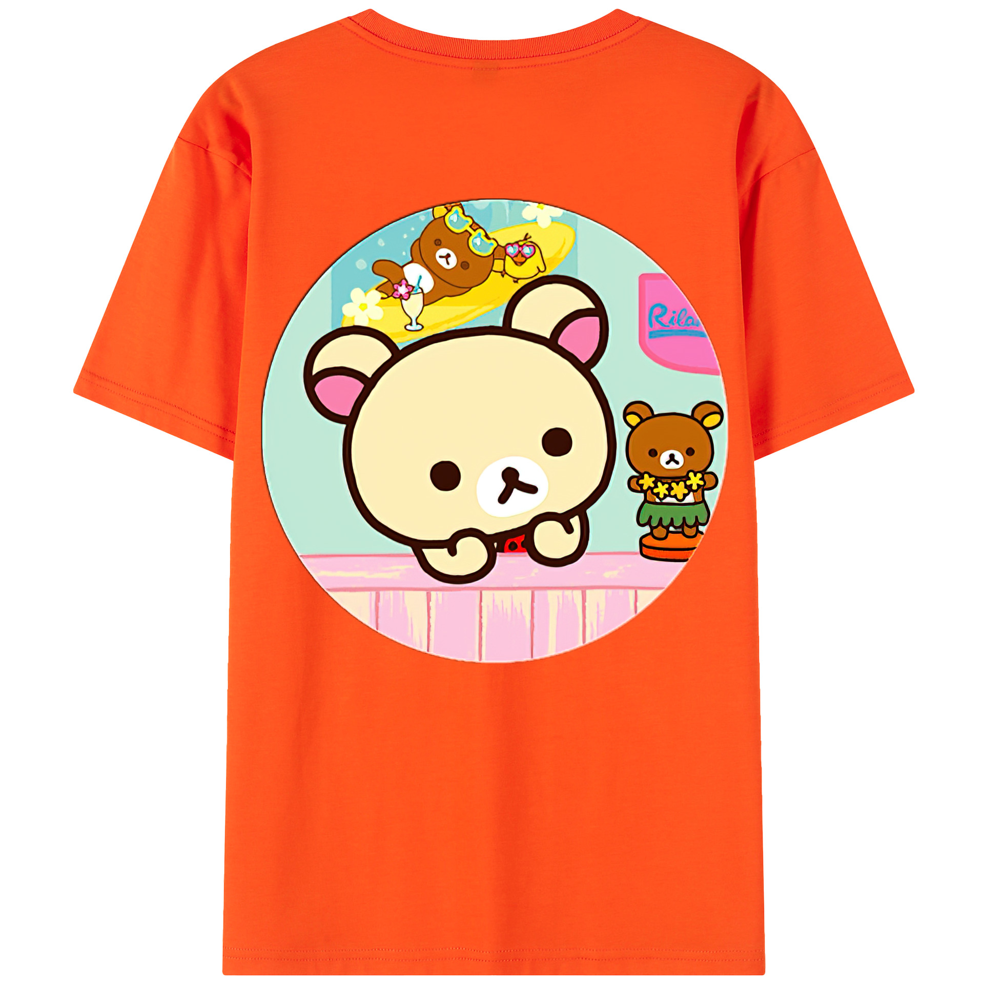 （画像用） リラックマ リラックマ キイロイトリ Rilakkuma Korilakkuma Kiiroitori 綿100％半袖Tシャツ（背面プリント）