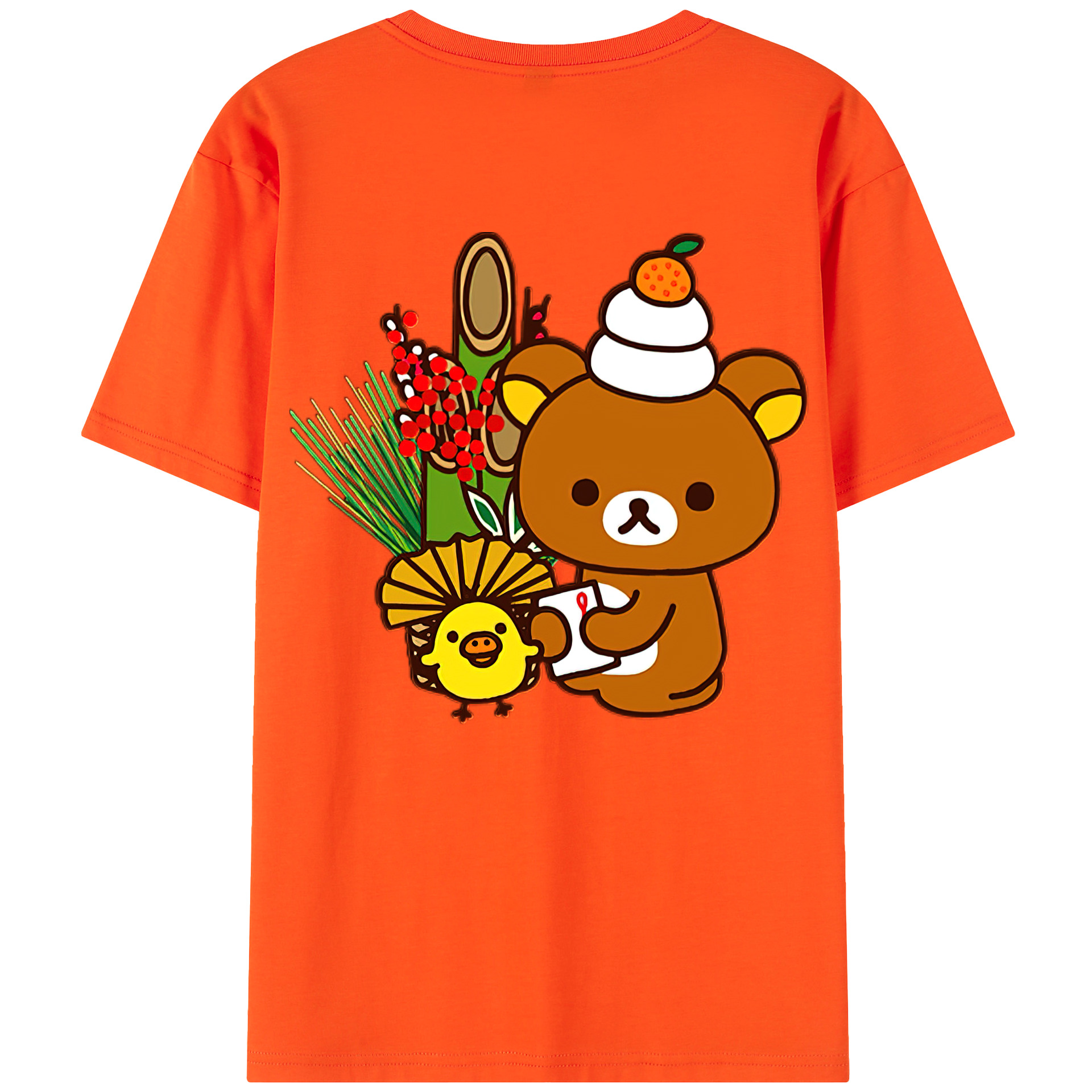 （画像用） リラックマ リラックマ キイロイトリ Rilakkuma Korilakkuma Kiiroitori 綿100％半袖Tシャツ（背面プリント）