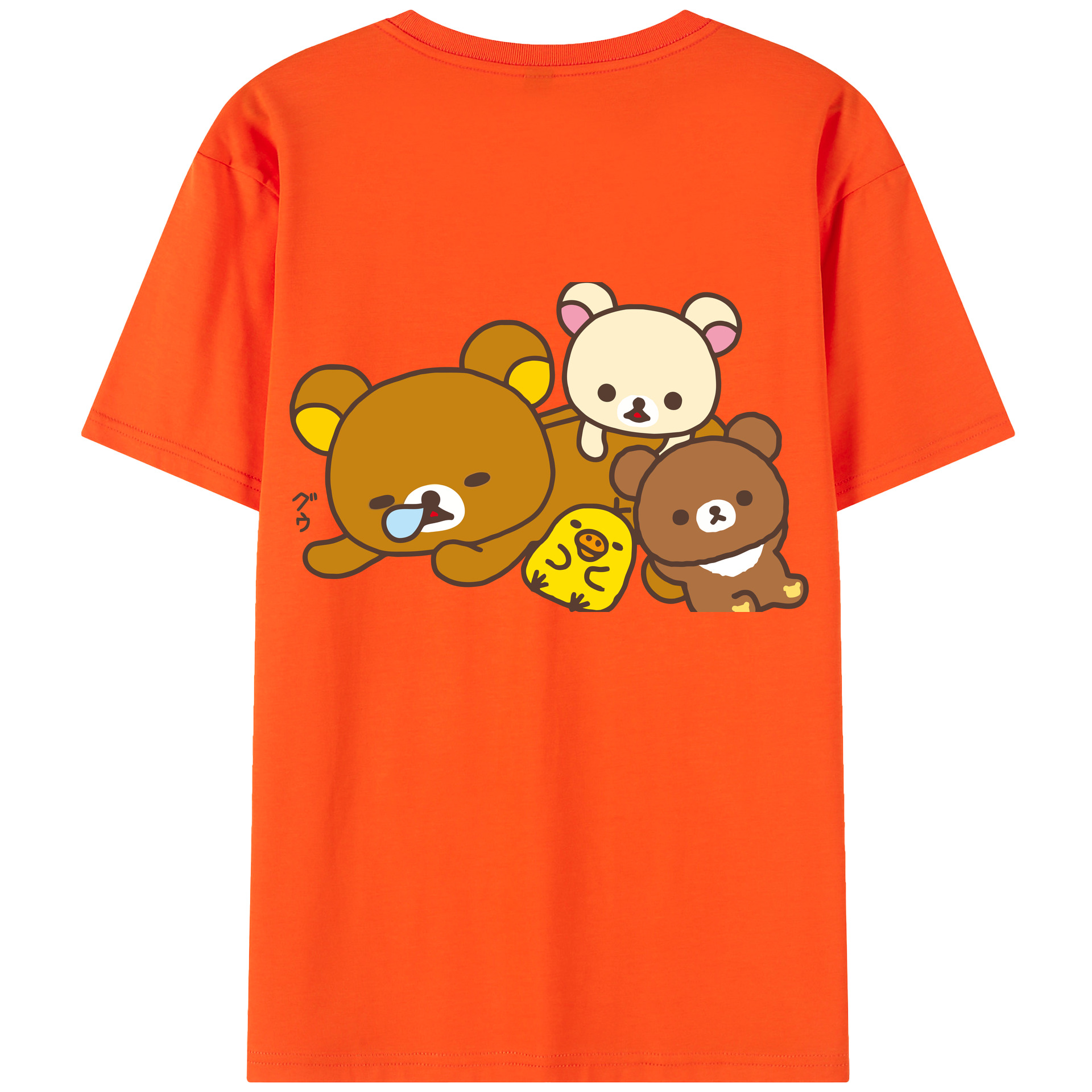 （画像用） リラックマ リラックマ キイロイトリ Rilakkuma Korilakkuma Kiiroitori 綿100％半袖Tシャツ（背面プリント）