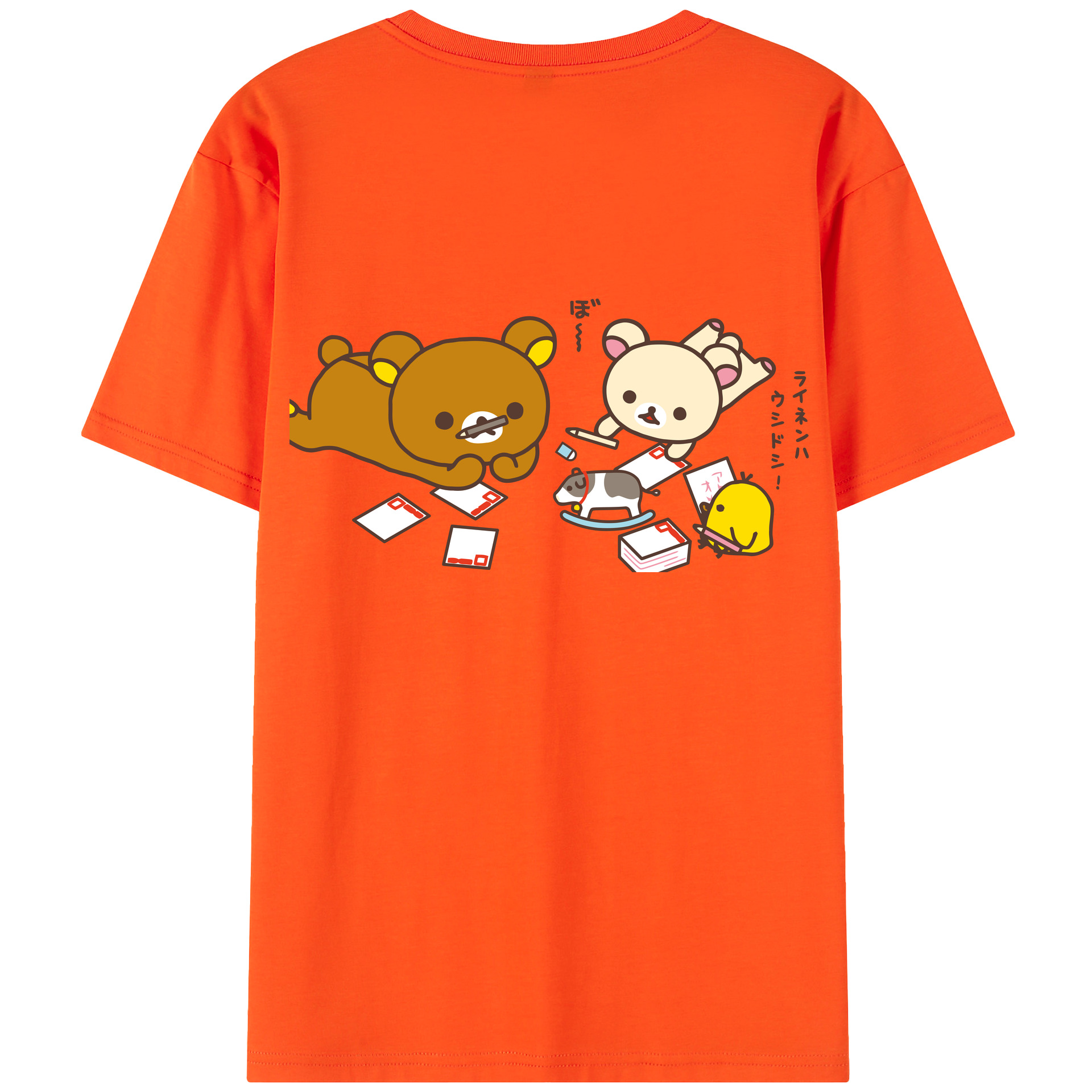 （画像用） リラックマ リラックマ キイロイトリ Rilakkuma Korilakkuma Kiiroitori 綿100％半袖Tシャツ（背面プリント）
