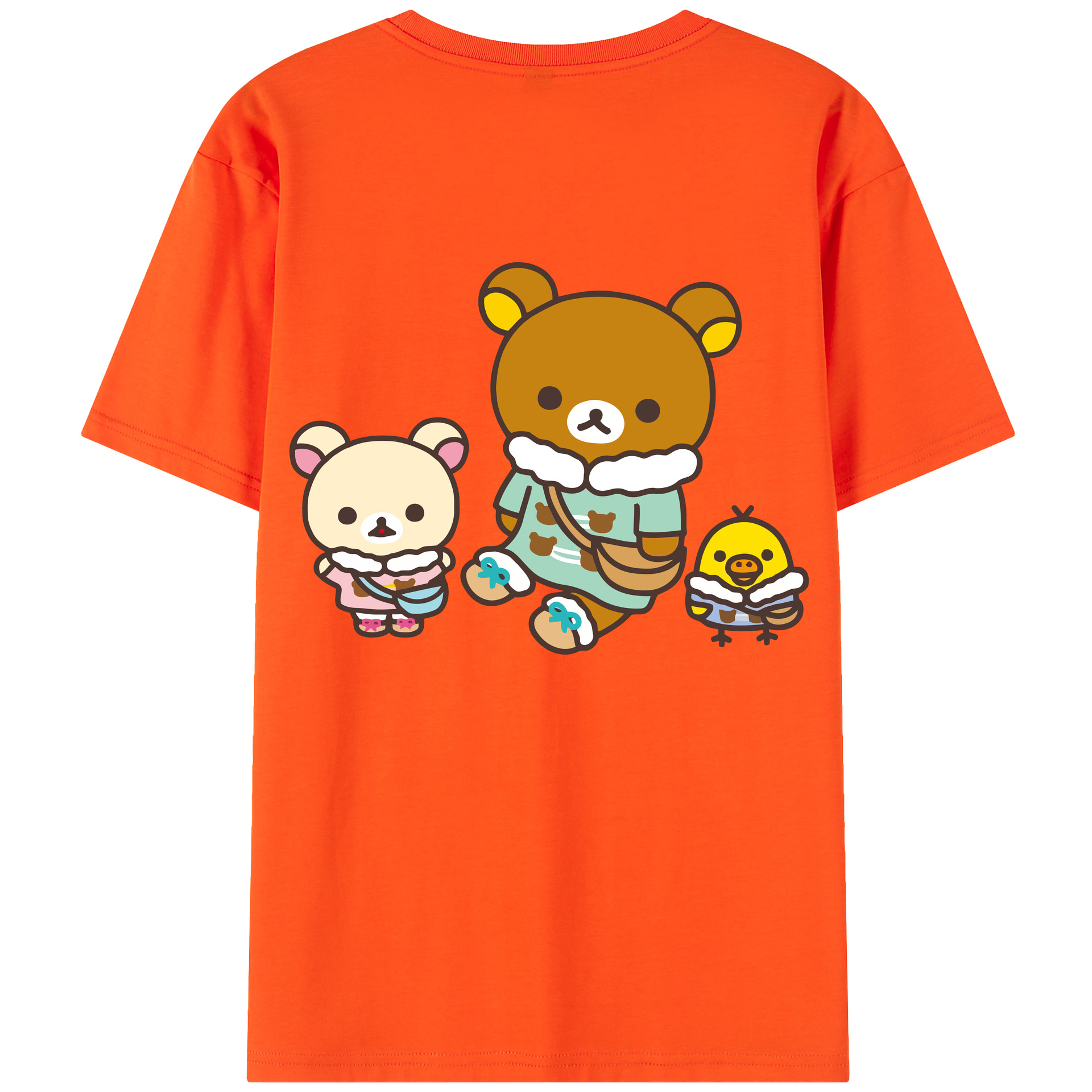 （画像用） リラックマ リラックマ キイロイトリ Rilakkuma Korilakkuma Kiiroitori 綿100％半袖Tシャツ（背面プリント）