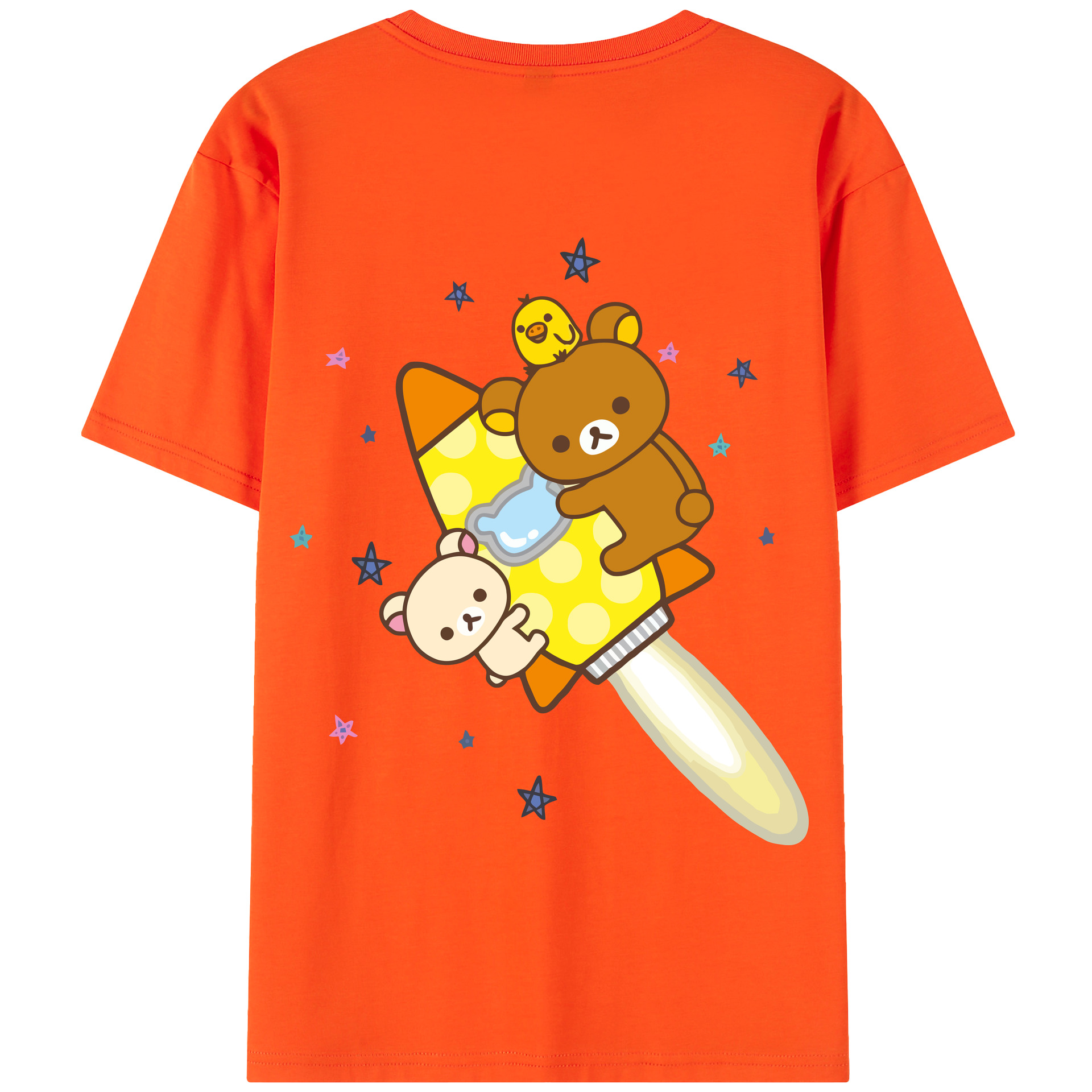 （画像用） リラックマ リラックマ キイロイトリ Rilakkuma Korilakkuma Kiiroitori 綿100％半袖Tシャツ（背面プリント）