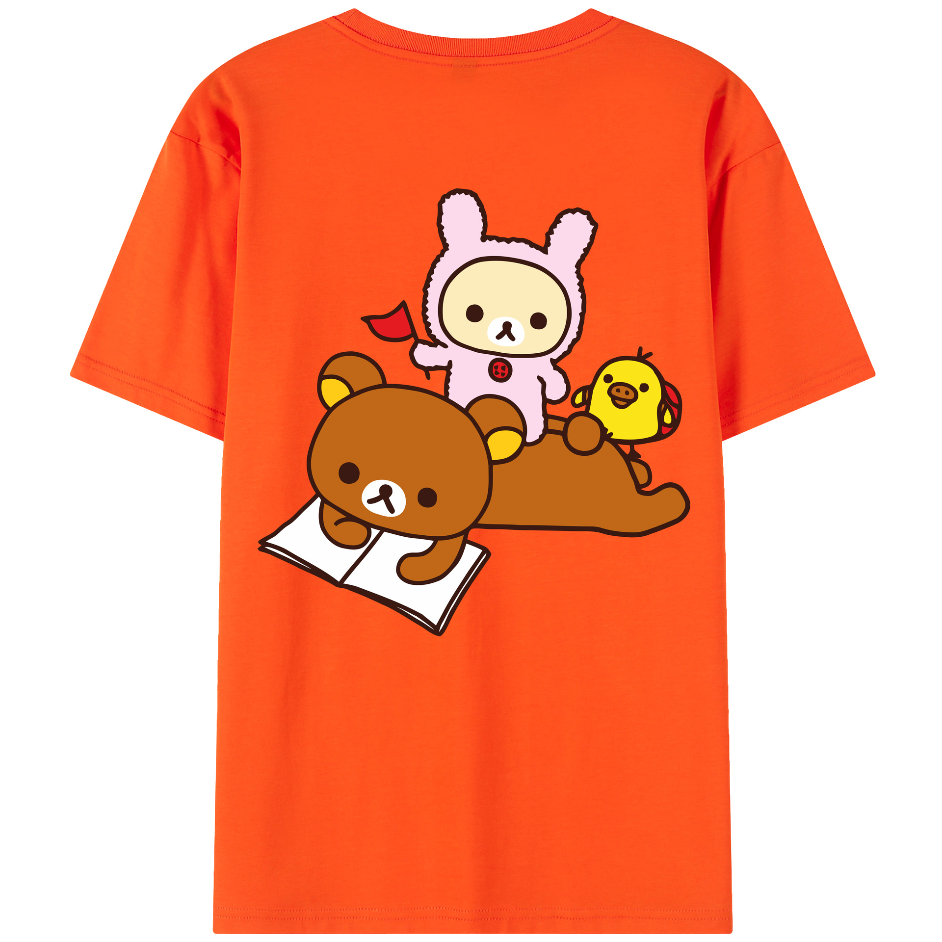 （画像用） リラックマ リラックマ キイロイトリ Rilakkuma Korilakkuma Kiiroitori 綿100％半袖Tシャツ（背面プリント）