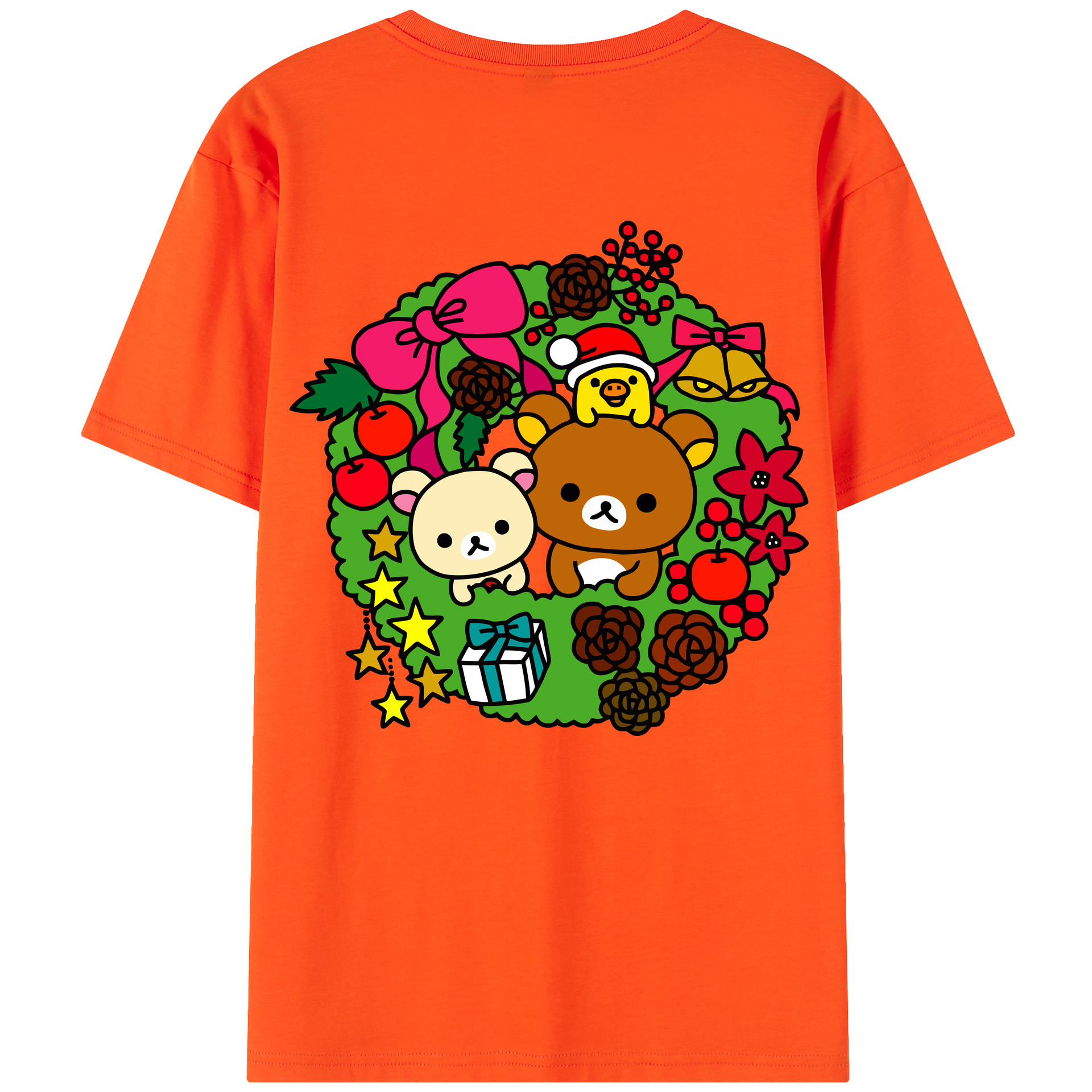 （画像用） リラックマ リラックマ キイロイトリ Rilakkuma Korilakkuma Kiiroitori 綿100％半袖Tシャツ（背面プリント）
