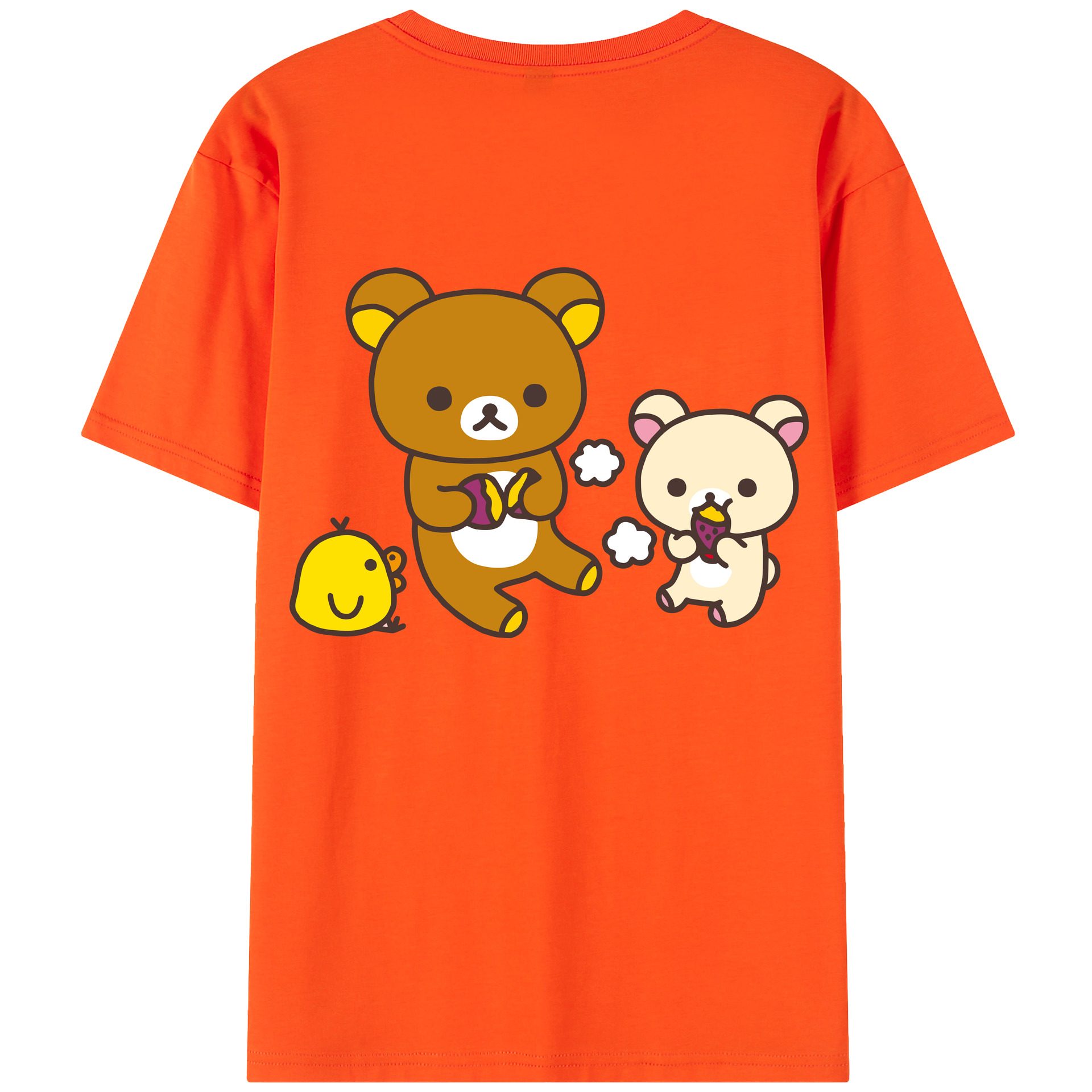 （画像用） リラックマ リラックマ キイロイトリ Rilakkuma Korilakkuma Kiiroitori 綿100％半袖Tシャツ（背面プリント）