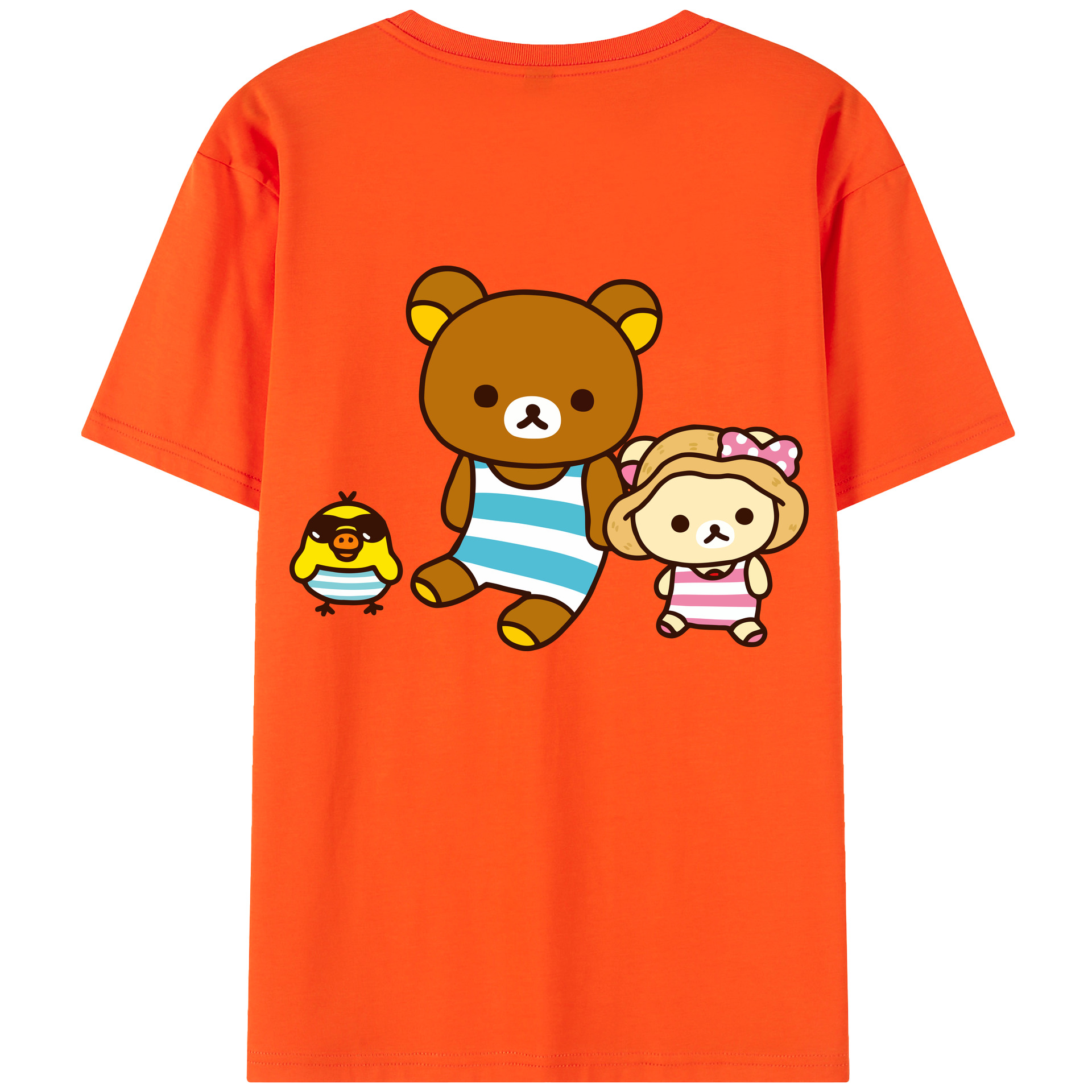 （画像用） リラックマ リラックマ キイロイトリ Rilakkuma Korilakkuma Kiiroitori 綿100％半袖Tシャツ（背面プリント）