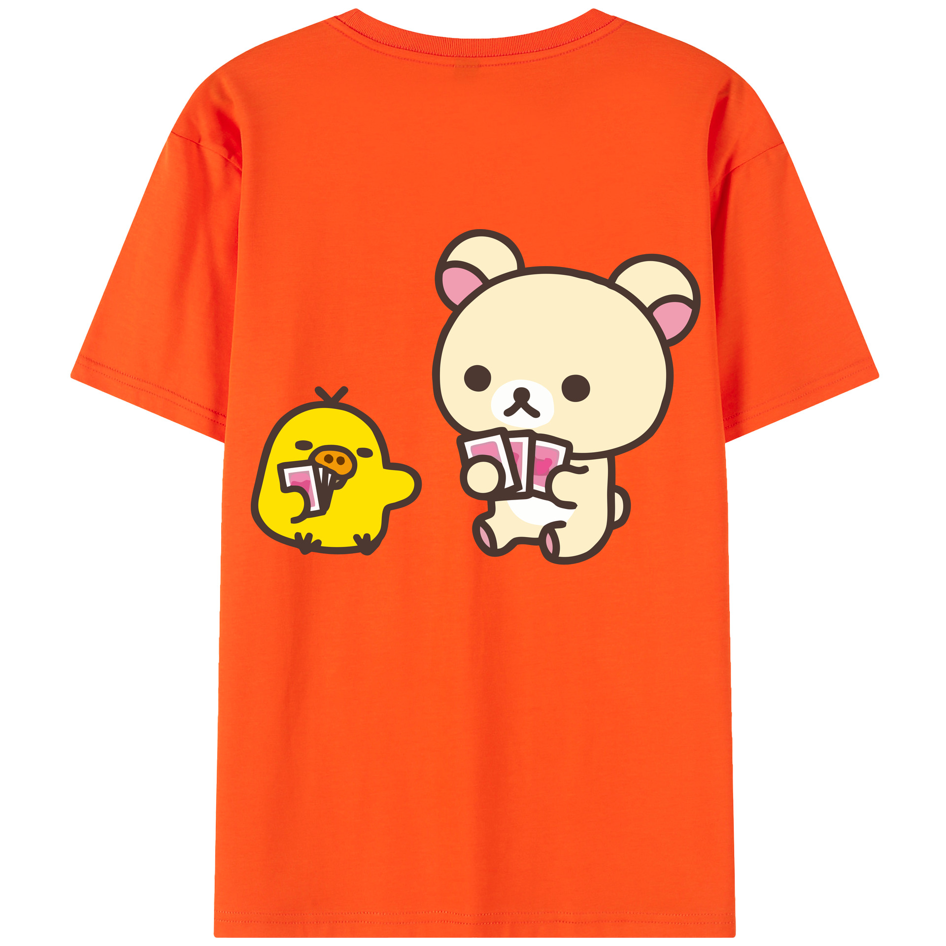 （画像用） リラックマ リラックマ キイロイトリ Rilakkuma Korilakkuma Kiiroitori 綿100％半袖Tシャツ（背面プリント）