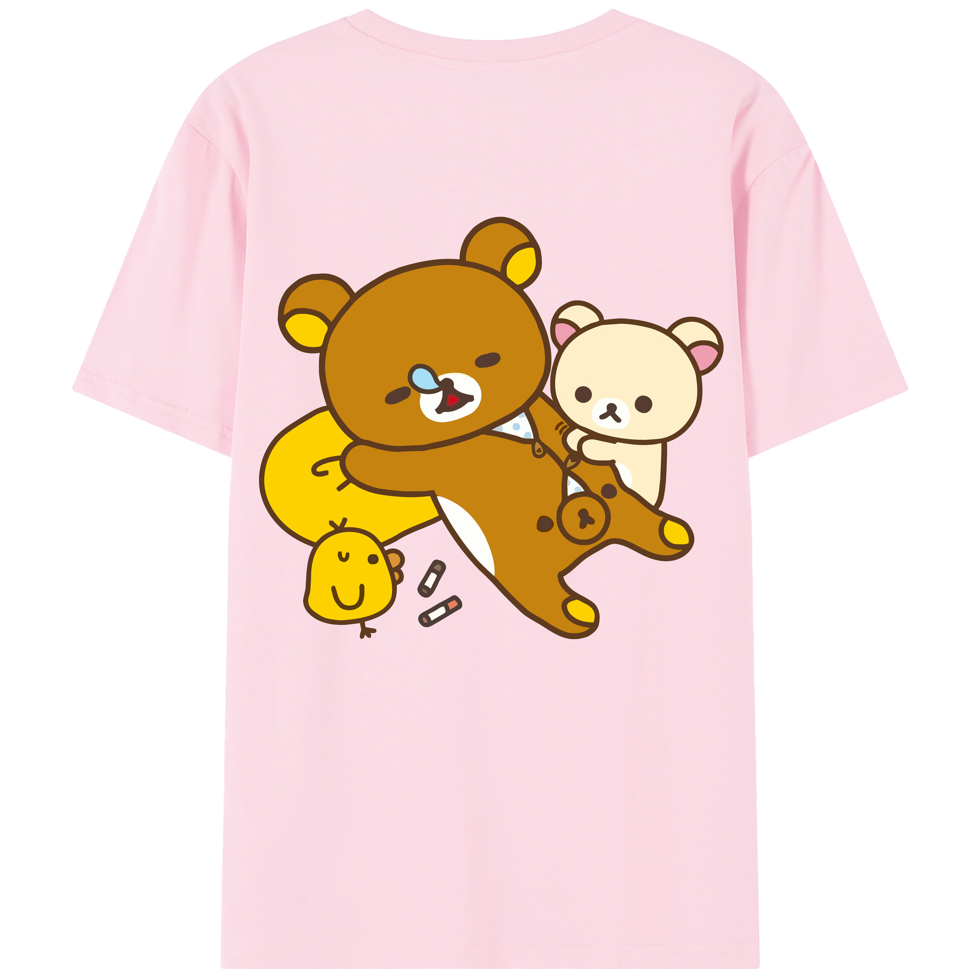 （画像用） リラックマ リラックマ キイロイトリ Rilakkuma Korilakkuma Kiiroitori 綿100％半袖Tシャツ（背面プリント）