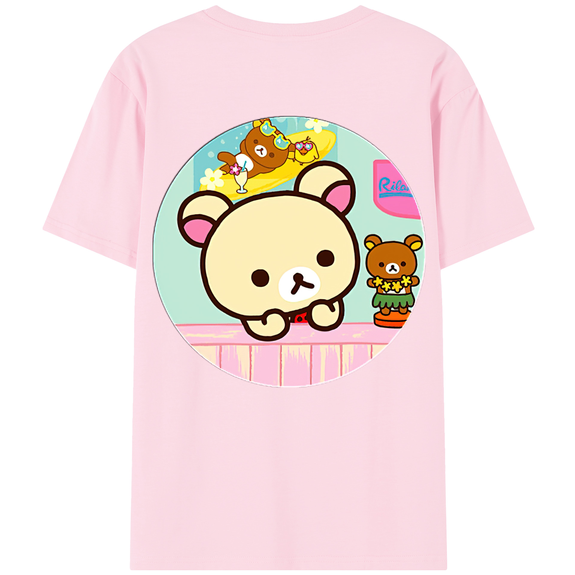 （画像用） リラックマ リラックマ キイロイトリ Rilakkuma Korilakkuma Kiiroitori 綿100％半袖Tシャツ（背面プリント）