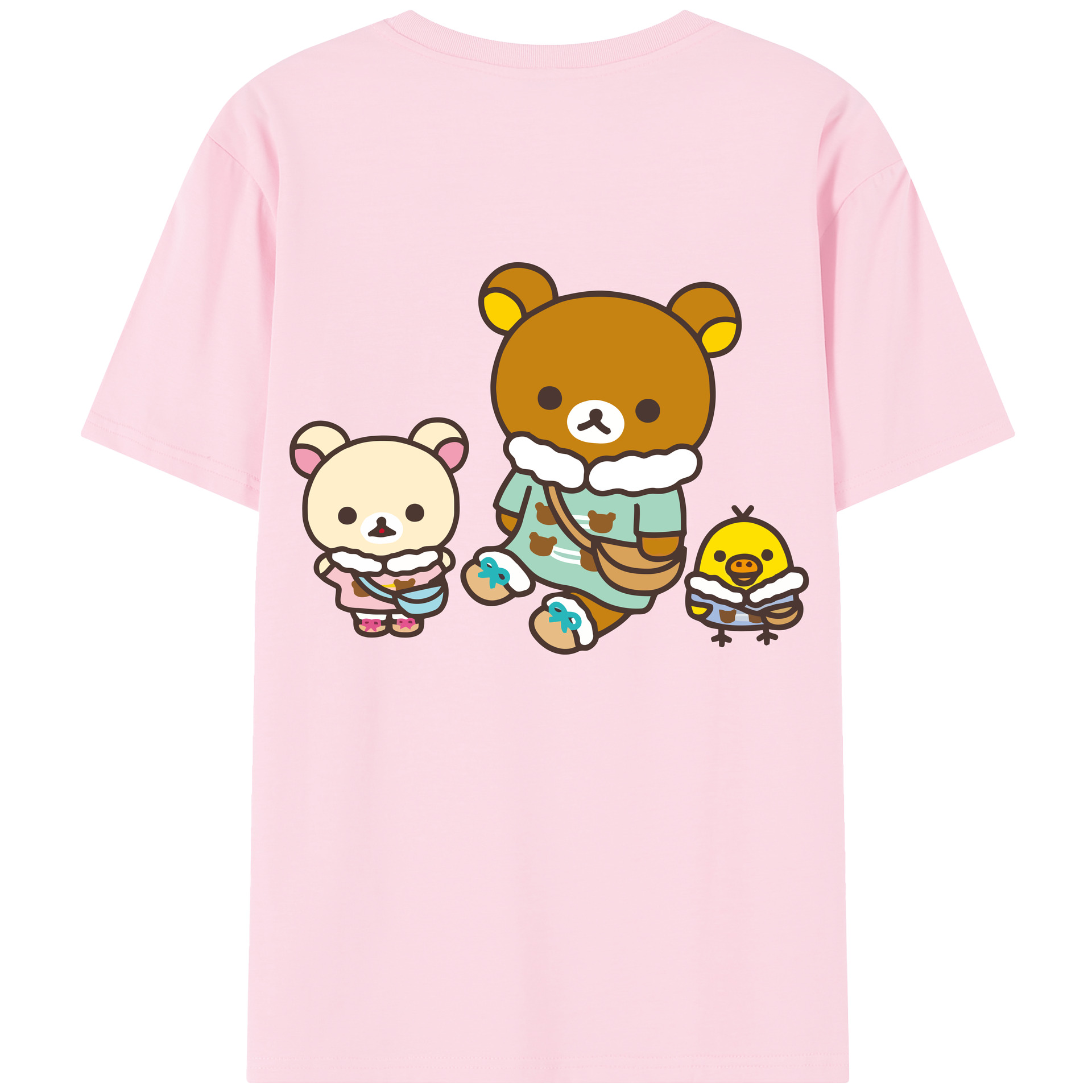 （画像用） リラックマ リラックマ キイロイトリ Rilakkuma Korilakkuma Kiiroitori 綿100％半袖Tシャツ（背面プリント）
