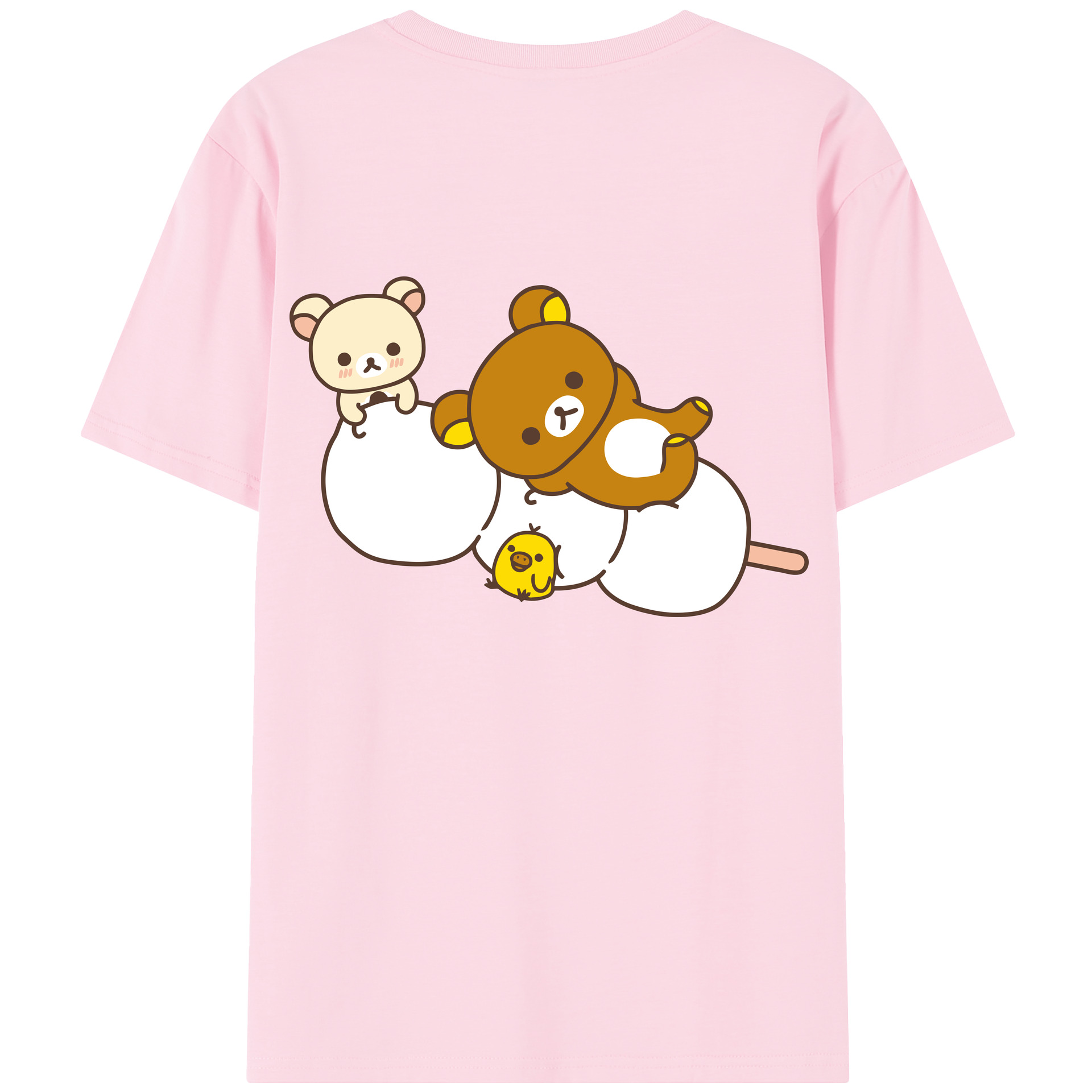 （画像用） リラックマ リラックマ キイロイトリ Rilakkuma Korilakkuma Kiiroitori 綿100％半袖Tシャツ（背面プリント）