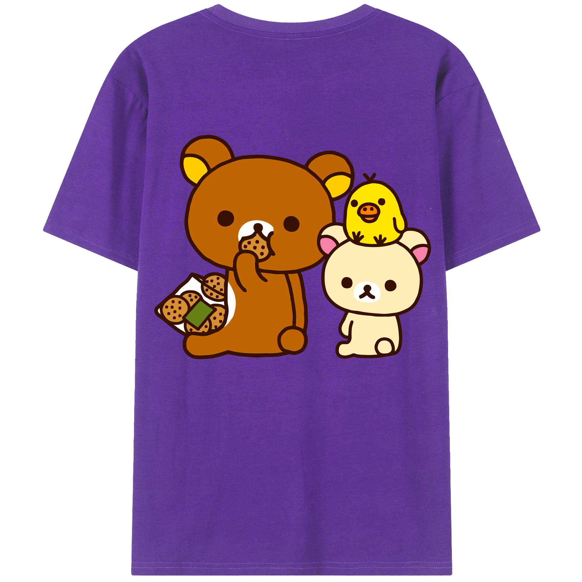 （画像用） リラックマ リラックマ キイロイトリ Rilakkuma Korilakkuma Kiiroitori 綿100％半袖Tシャツ（背面プリント）