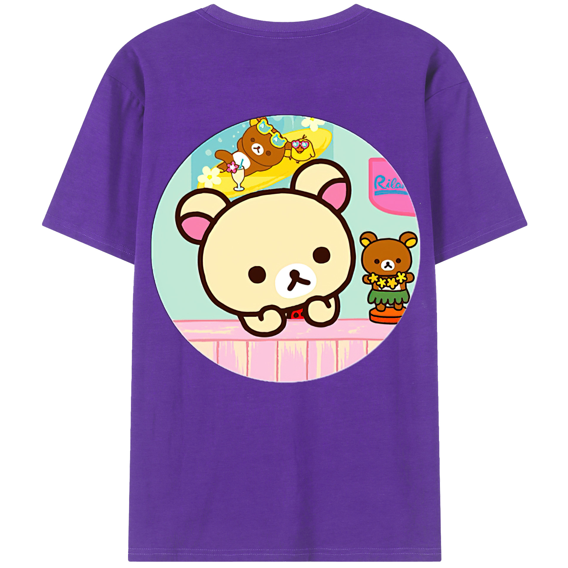 （画像用） リラックマ リラックマ キイロイトリ Rilakkuma Korilakkuma Kiiroitori 綿100％半袖Tシャツ（背面プリント）