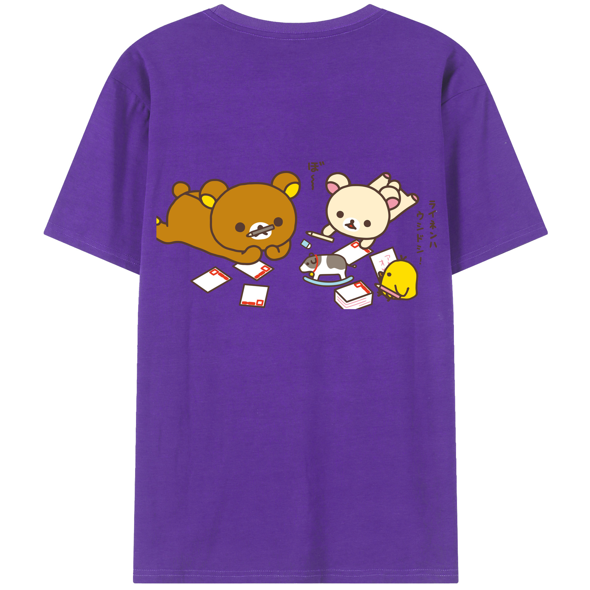 （画像用） リラックマ リラックマ キイロイトリ Rilakkuma Korilakkuma Kiiroitori 綿100％半袖Tシャツ（背面プリント）