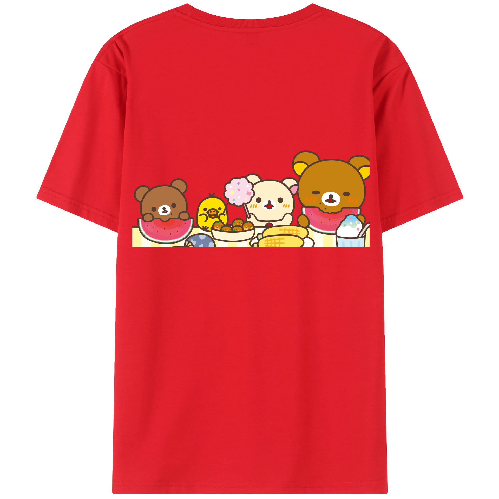（画像用） リラックマ リラックマ キイロイトリ Rilakkuma Korilakkuma Kiiroitori 綿100％半袖Tシャツ（背面プリント）