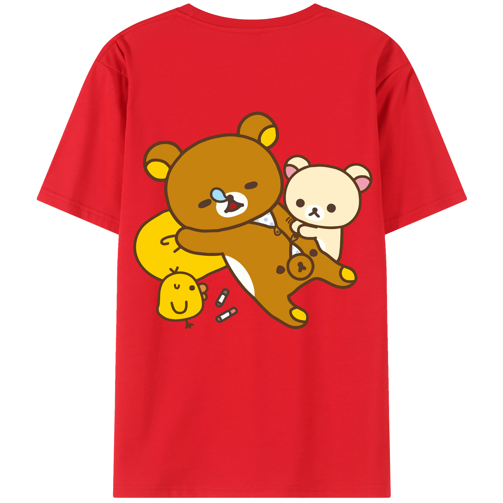 （画像用） リラックマ リラックマ キイロイトリ Rilakkuma Korilakkuma Kiiroitori 綿100％半袖Tシャツ（背面プリント）