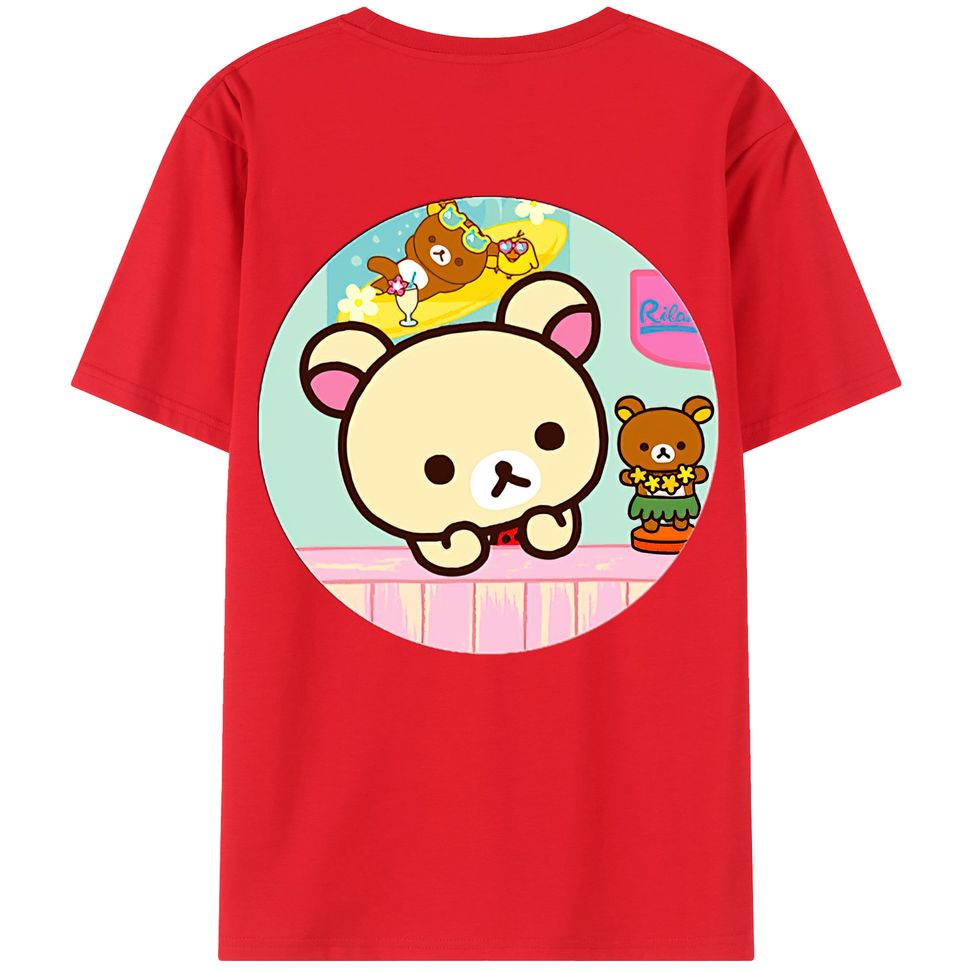 （画像用） リラックマ リラックマ キイロイトリ Rilakkuma Korilakkuma Kiiroitori 綿100％半袖Tシャツ（背面プリント）