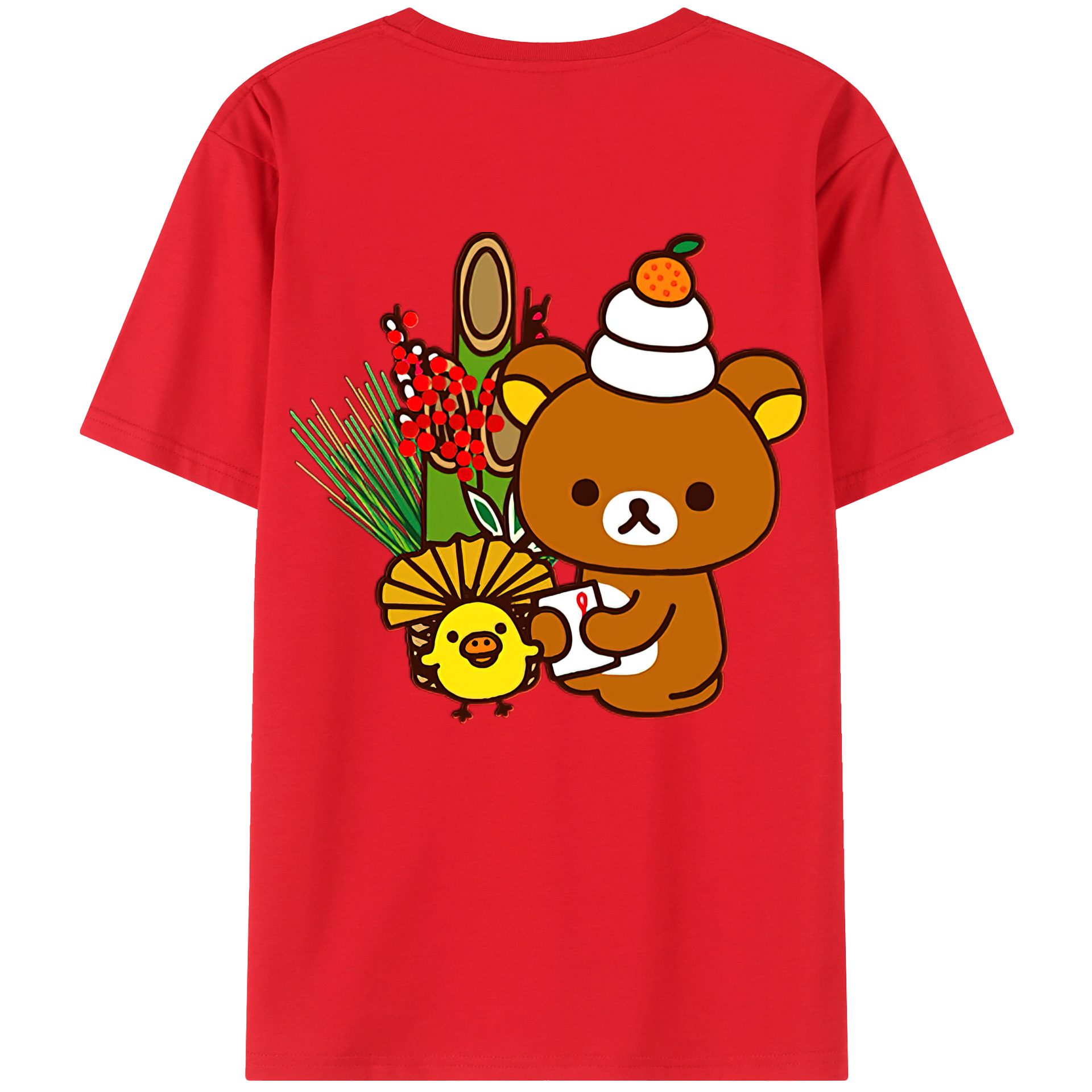 （画像用） リラックマ リラックマ キイロイトリ Rilakkuma Korilakkuma Kiiroitori 綿100％半袖Tシャツ（背面プリント）