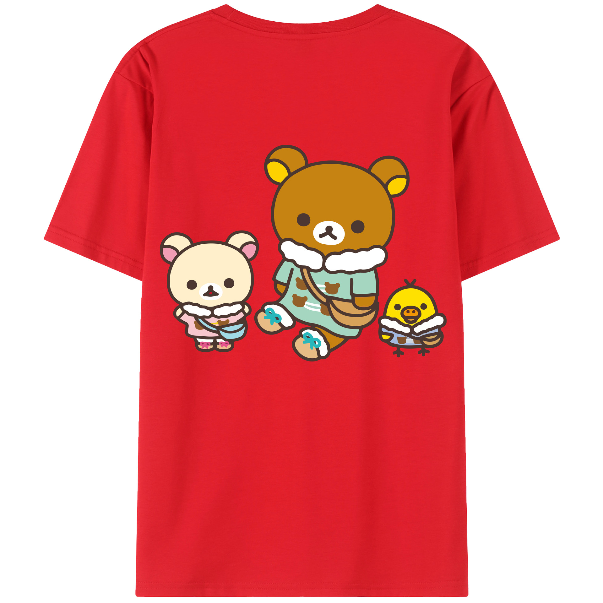 （画像用） リラックマ リラックマ キイロイトリ Rilakkuma Korilakkuma Kiiroitori 綿100％半袖Tシャツ（背面プリント）