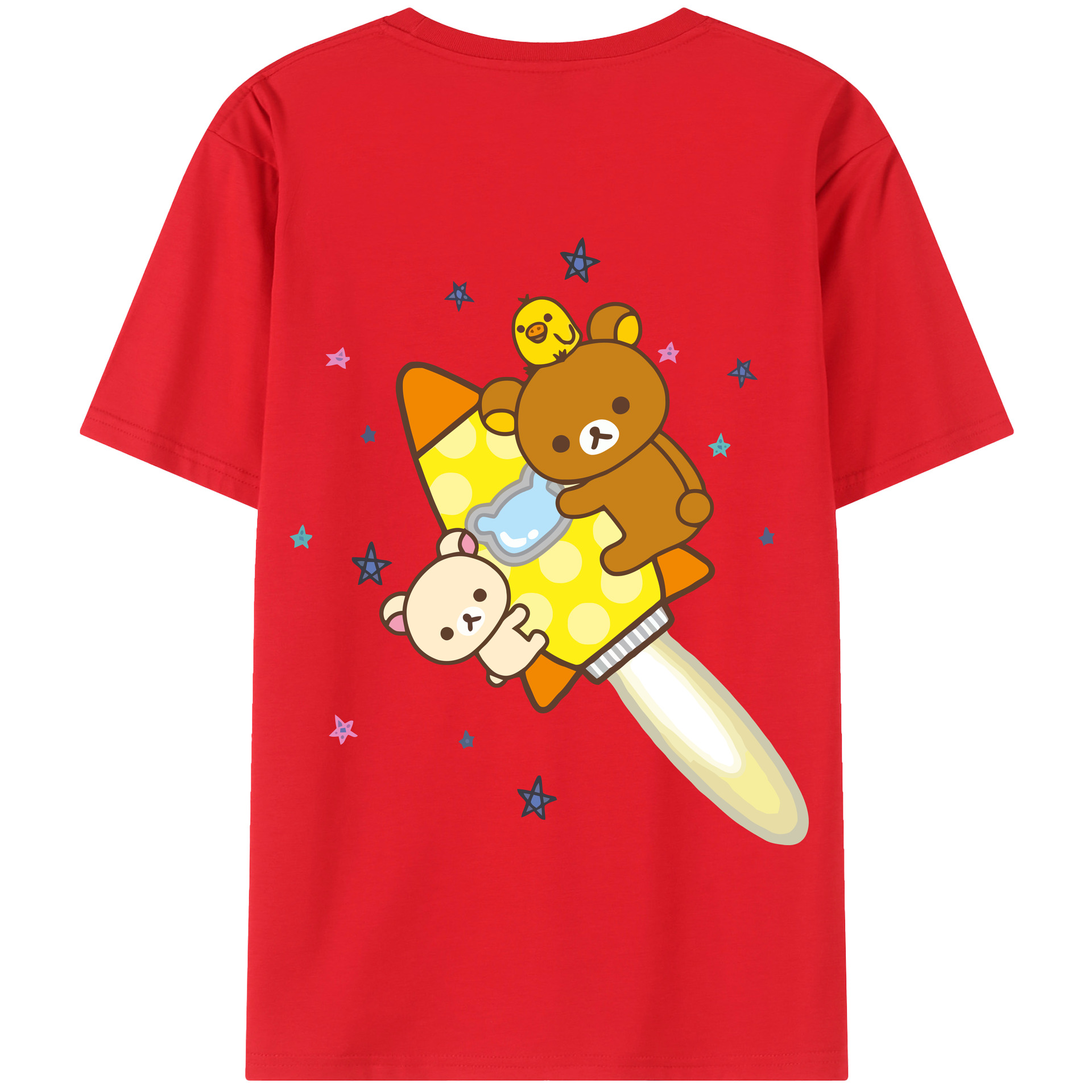 （画像用） リラックマ リラックマ キイロイトリ Rilakkuma Korilakkuma Kiiroitori 綿100％半袖Tシャツ（背面プリント）
