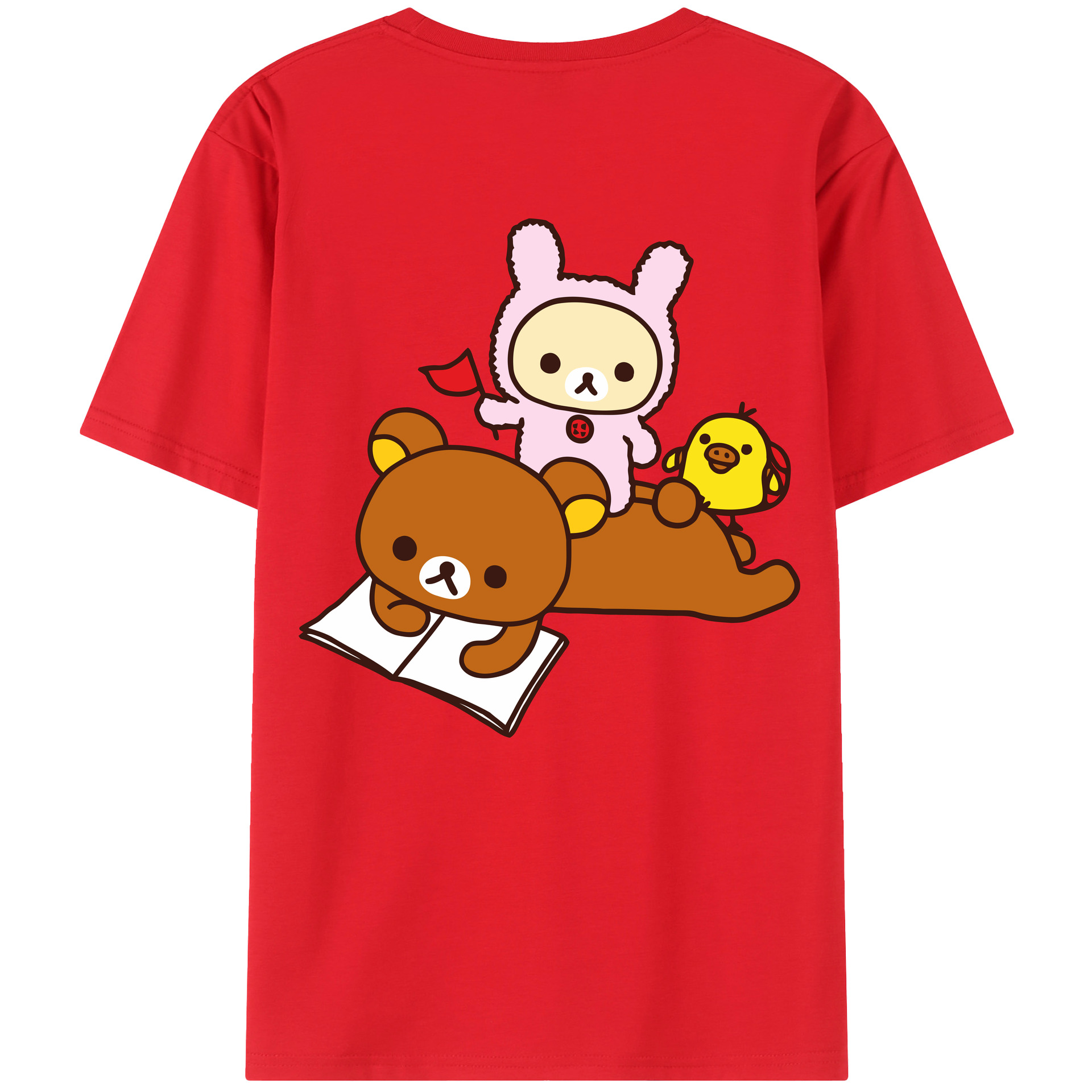 （画像用） リラックマ リラックマ キイロイトリ Rilakkuma Korilakkuma Kiiroitori 綿100％半袖Tシャツ（背面プリント）