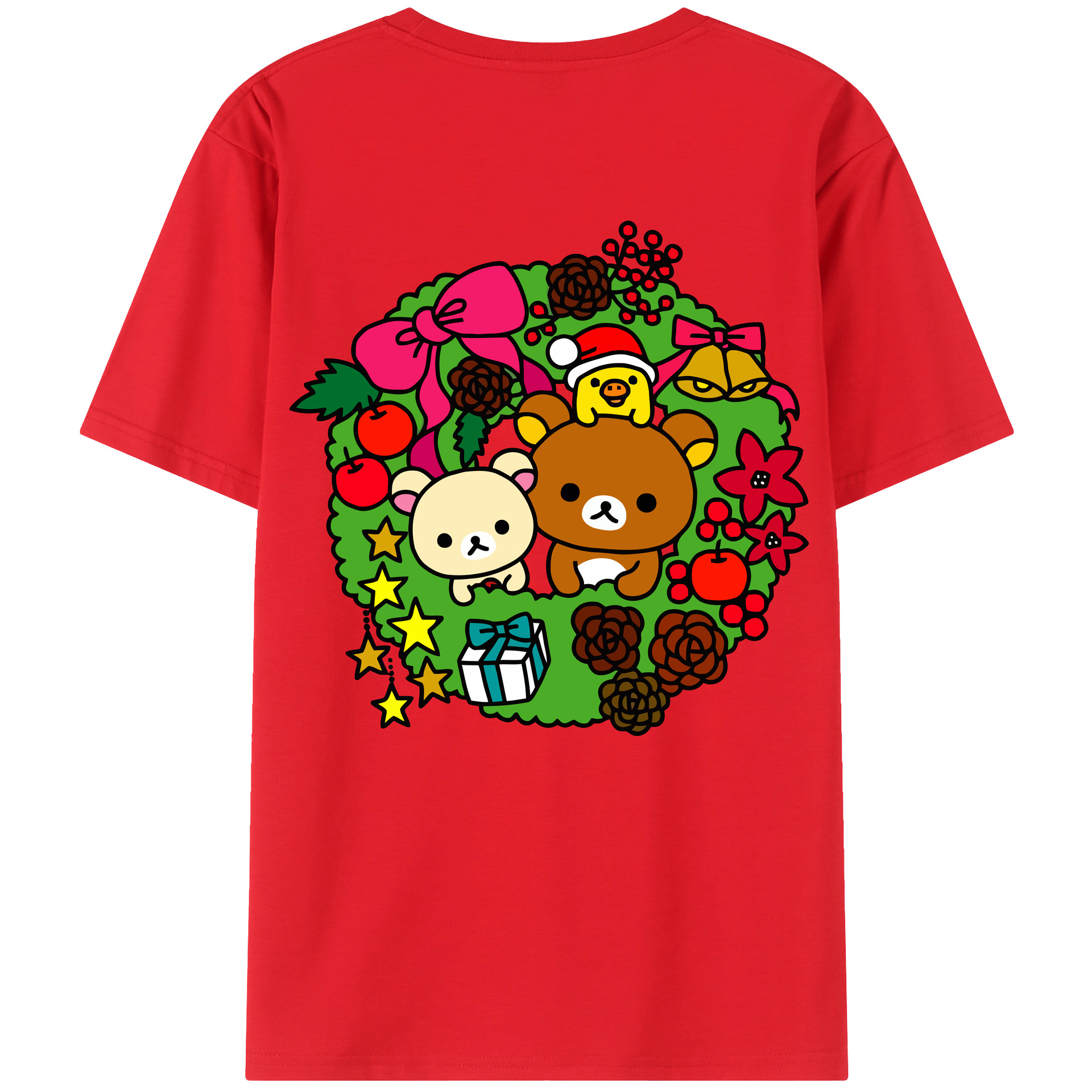 （画像用） リラックマ リラックマ キイロイトリ Rilakkuma Korilakkuma Kiiroitori 綿100％半袖Tシャツ（背面プリント）