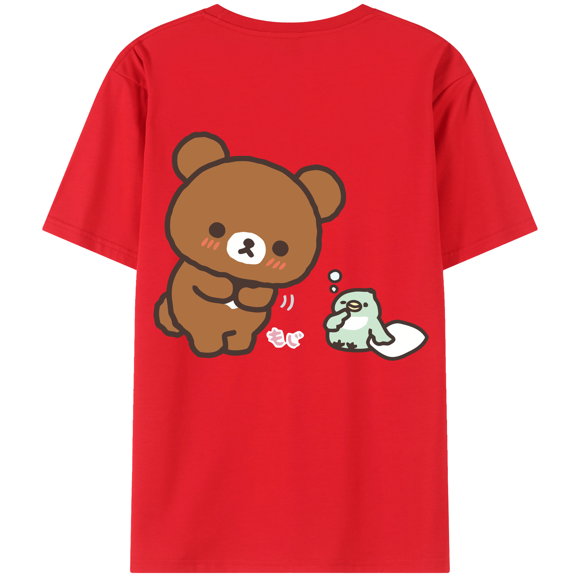 （画像用） リラックマ リラックマ キイロイトリ Rilakkuma Korilakkuma Kiiroitori 綿100％半袖Tシャツ（背面プリント）
