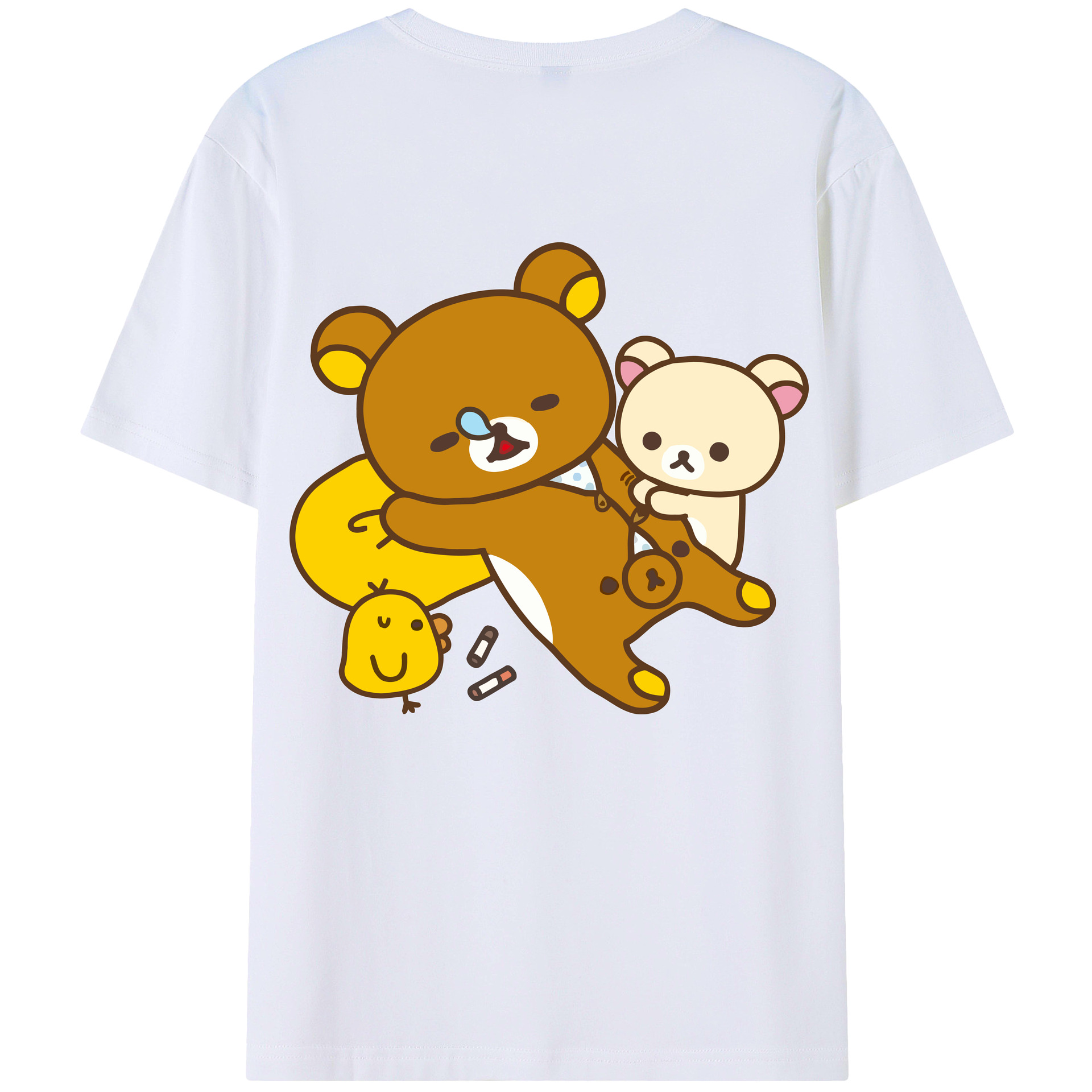 （画像用） リラックマ リラックマ キイロイトリ Rilakkuma Korilakkuma Kiiroitori 綿100％半袖Tシャツ（背面プリント）
