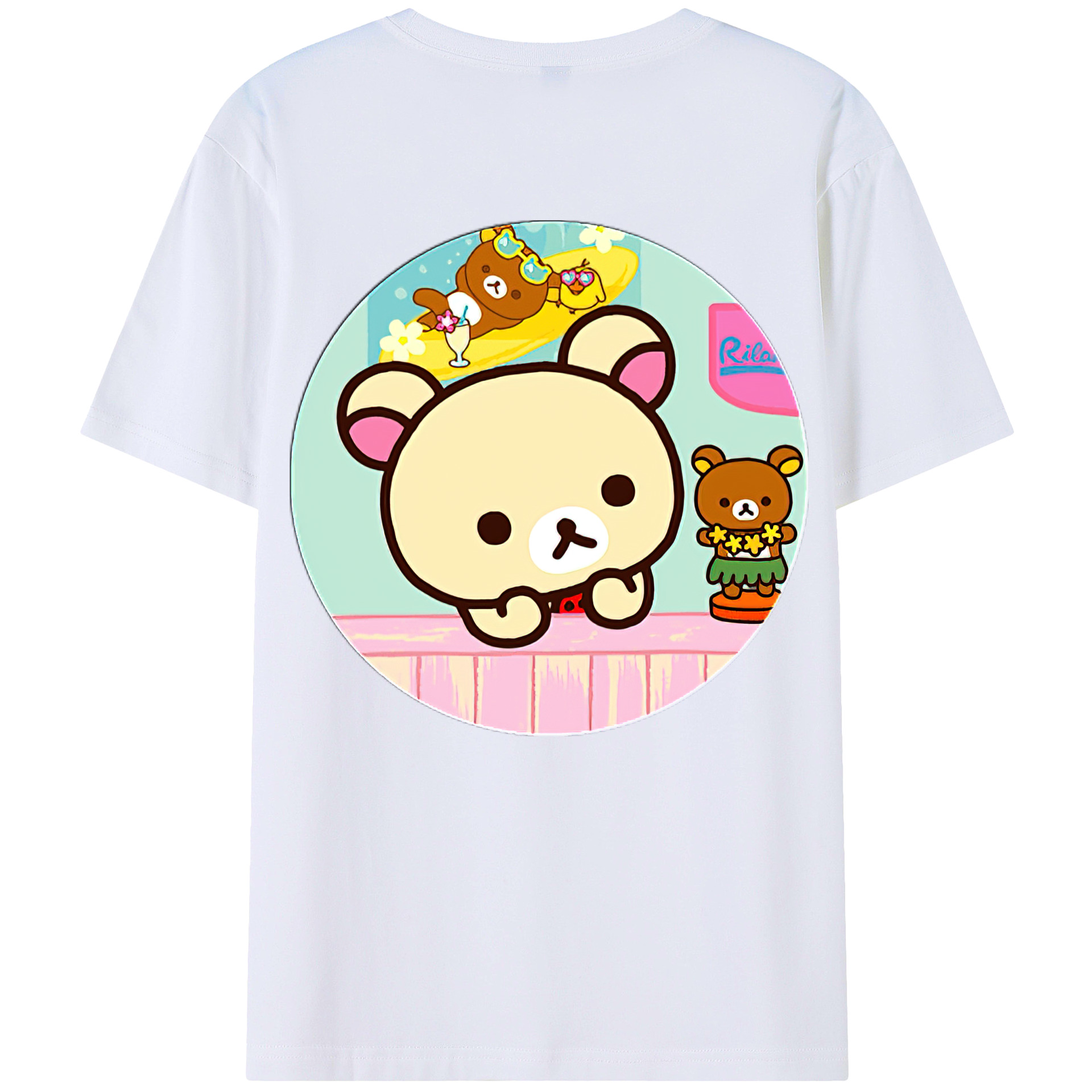 （画像用） リラックマ リラックマ キイロイトリ Rilakkuma Korilakkuma Kiiroitori 綿100％半袖Tシャツ（背面プリント）