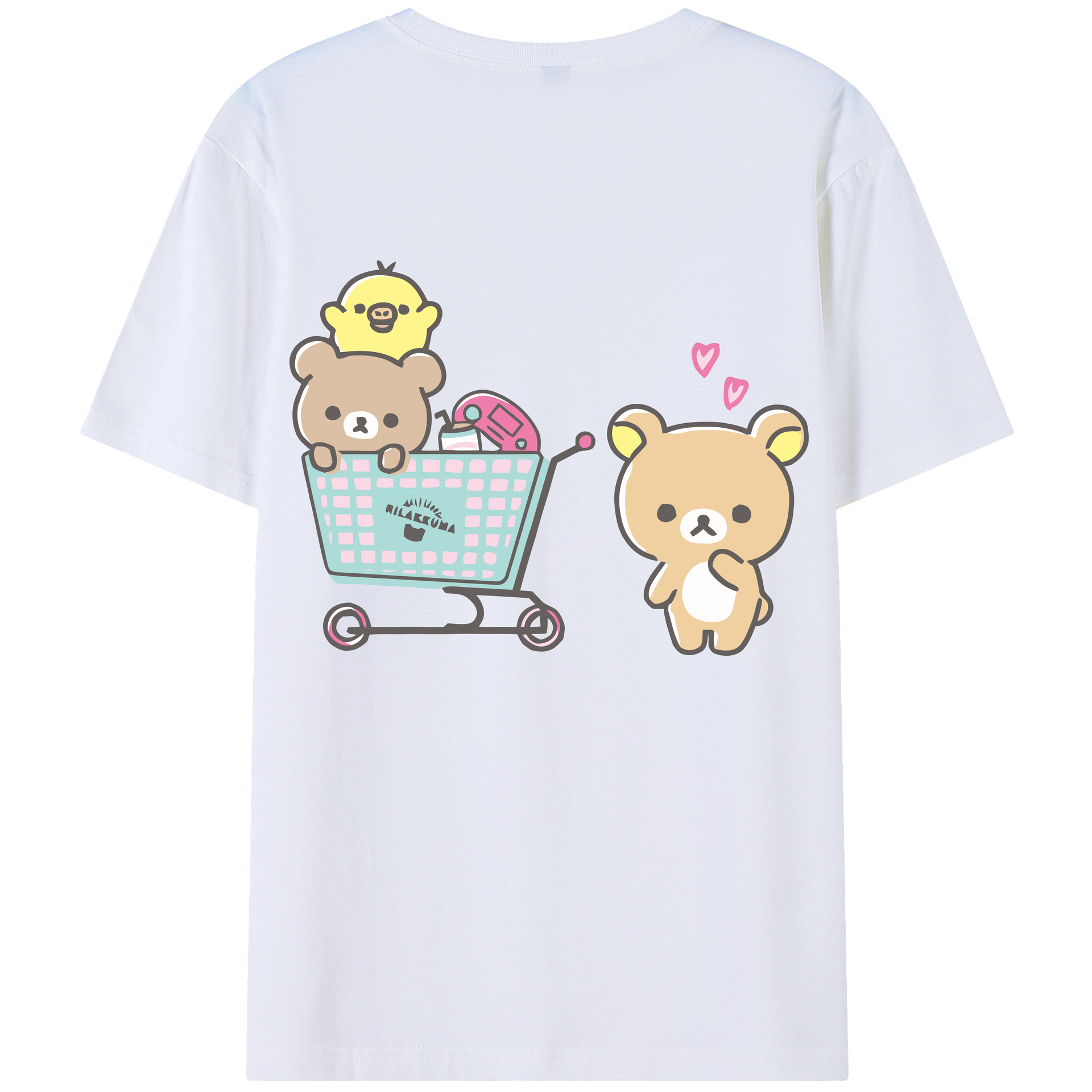 （画像用） リラックマ リラックマ キイロイトリ Rilakkuma Korilakkuma Kiiroitori 綿100％半袖Tシャツ（背面プリント）