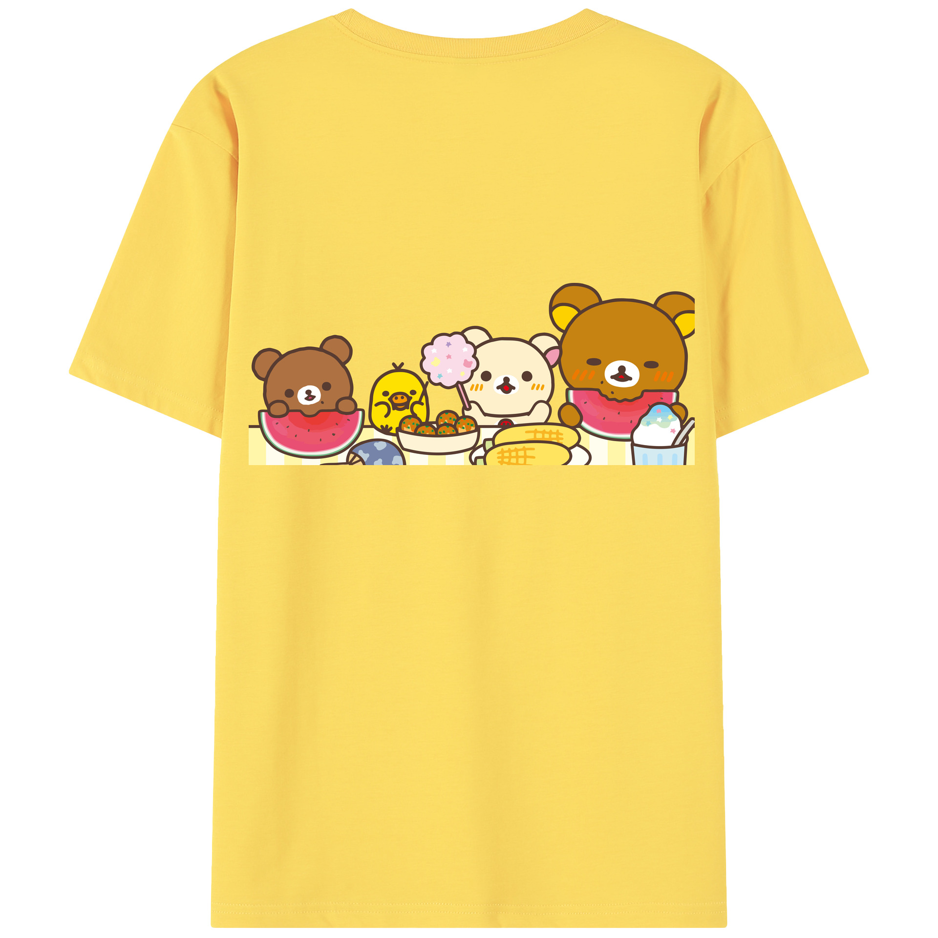 （画像用） リラックマ リラックマ キイロイトリ Rilakkuma Korilakkuma Kiiroitori 綿100％半袖Tシャツ（背面プリント）