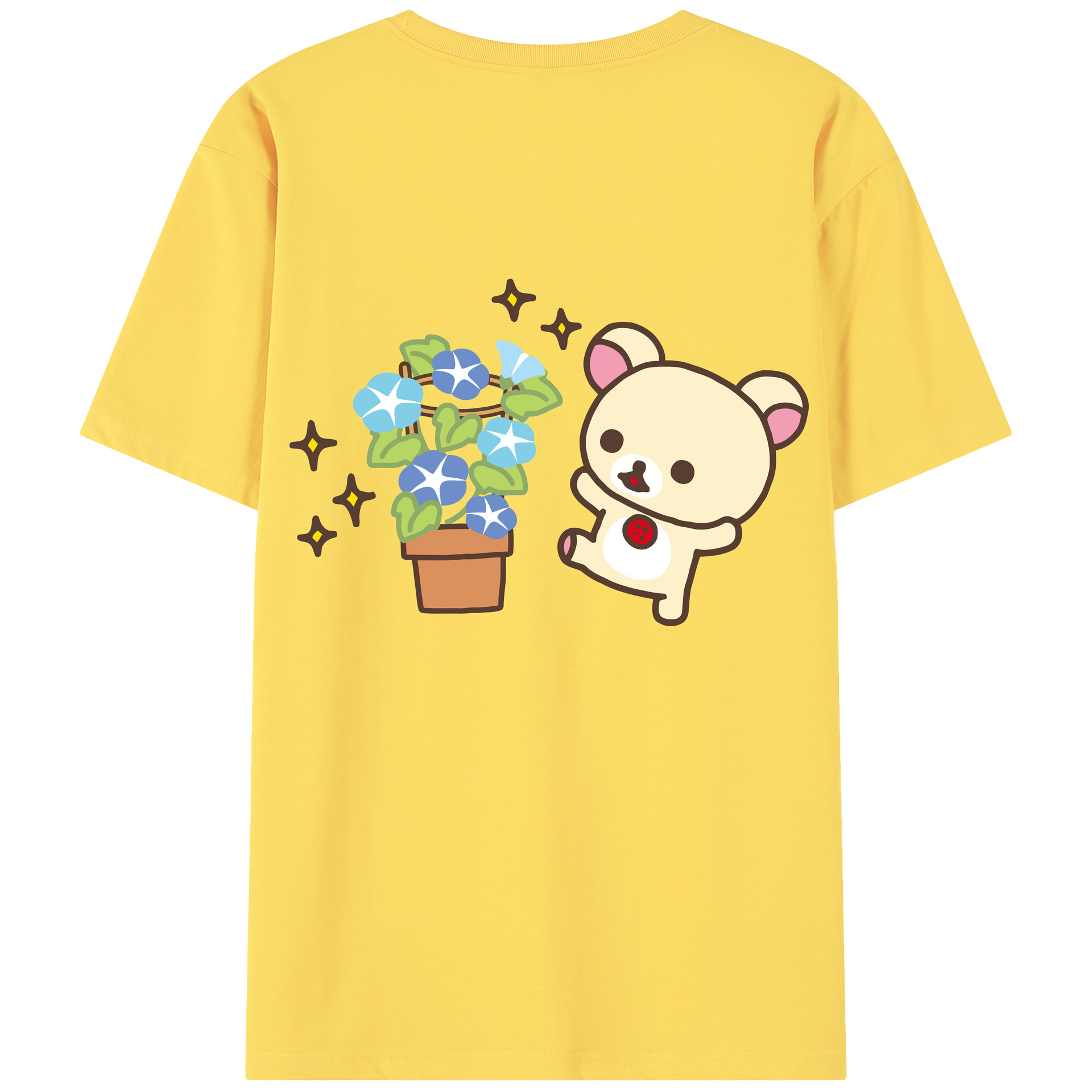 （画像用） リラックマ リラックマ キイロイトリ Rilakkuma Korilakkuma Kiiroitori 綿100％半袖Tシャツ（背面プリント）