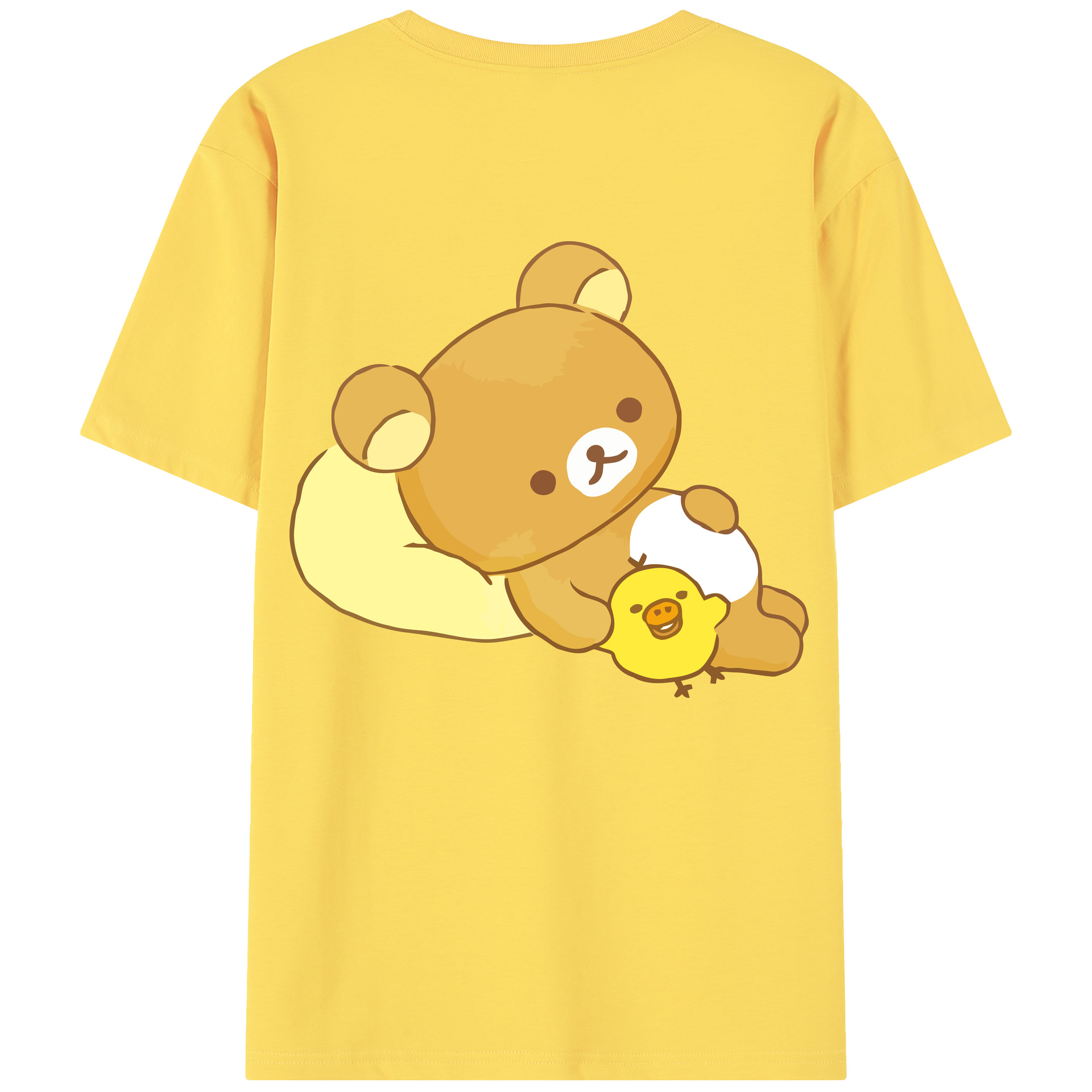 （画像用） リラックマ リラックマ キイロイトリ Rilakkuma Korilakkuma Kiiroitori 綿100％半袖Tシャツ（背面プリント）