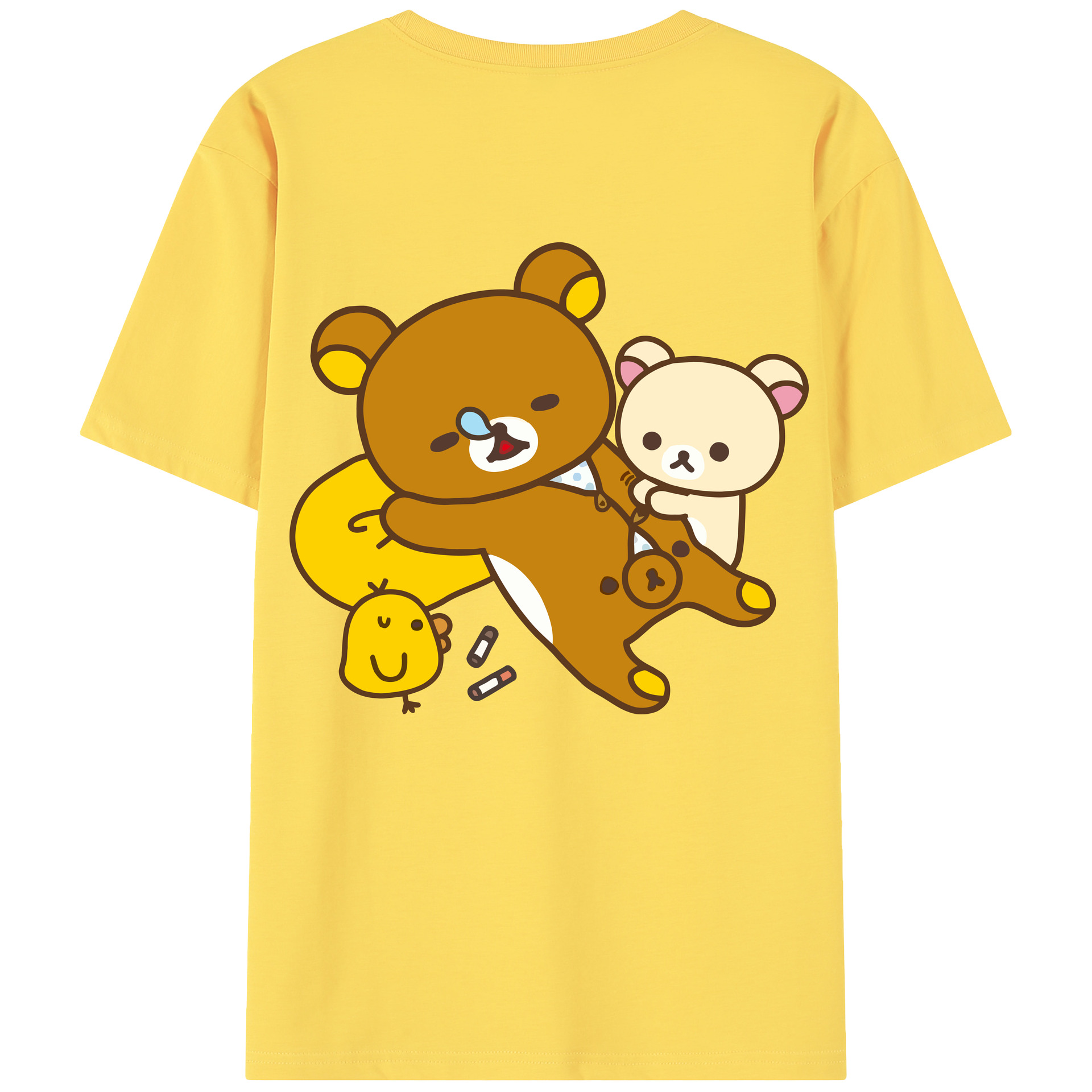 （画像用） リラックマ リラックマ キイロイトリ Rilakkuma Korilakkuma Kiiroitori 綿100％半袖Tシャツ（背面プリント）