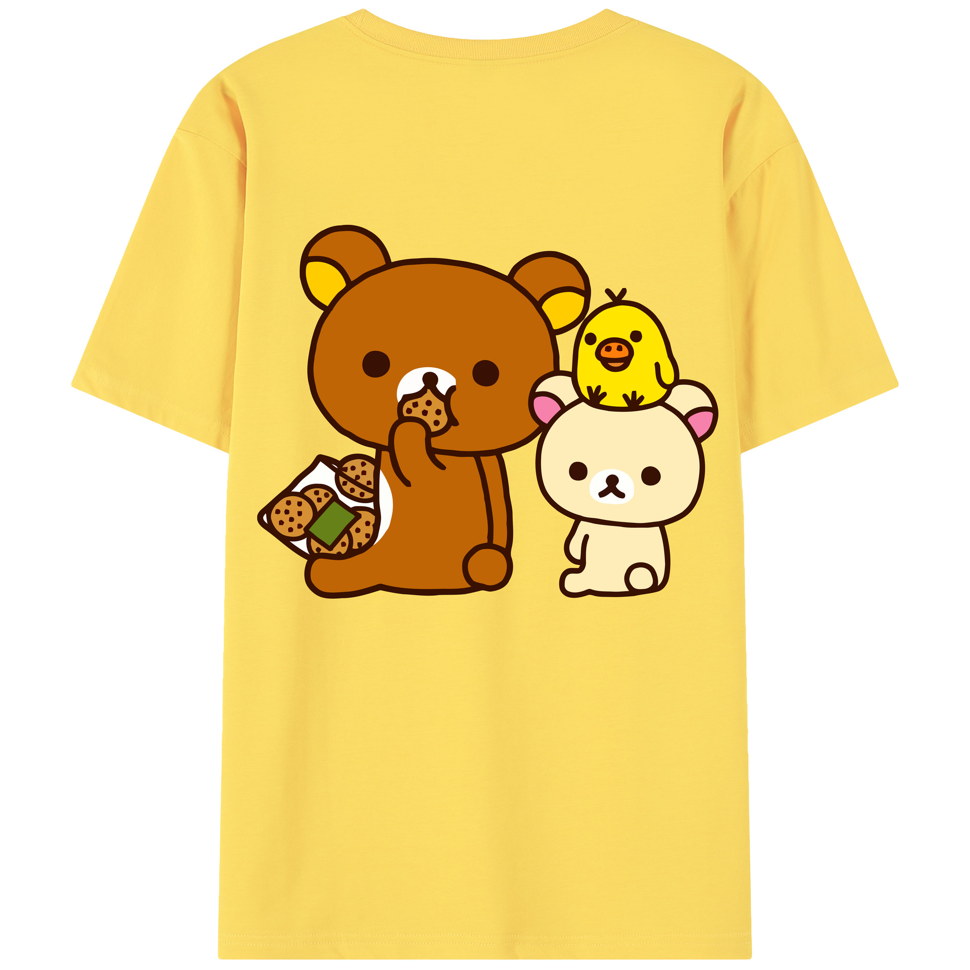 （画像用） リラックマ リラックマ キイロイトリ Rilakkuma Korilakkuma Kiiroitori 綿100％半袖Tシャツ（背面プリント）