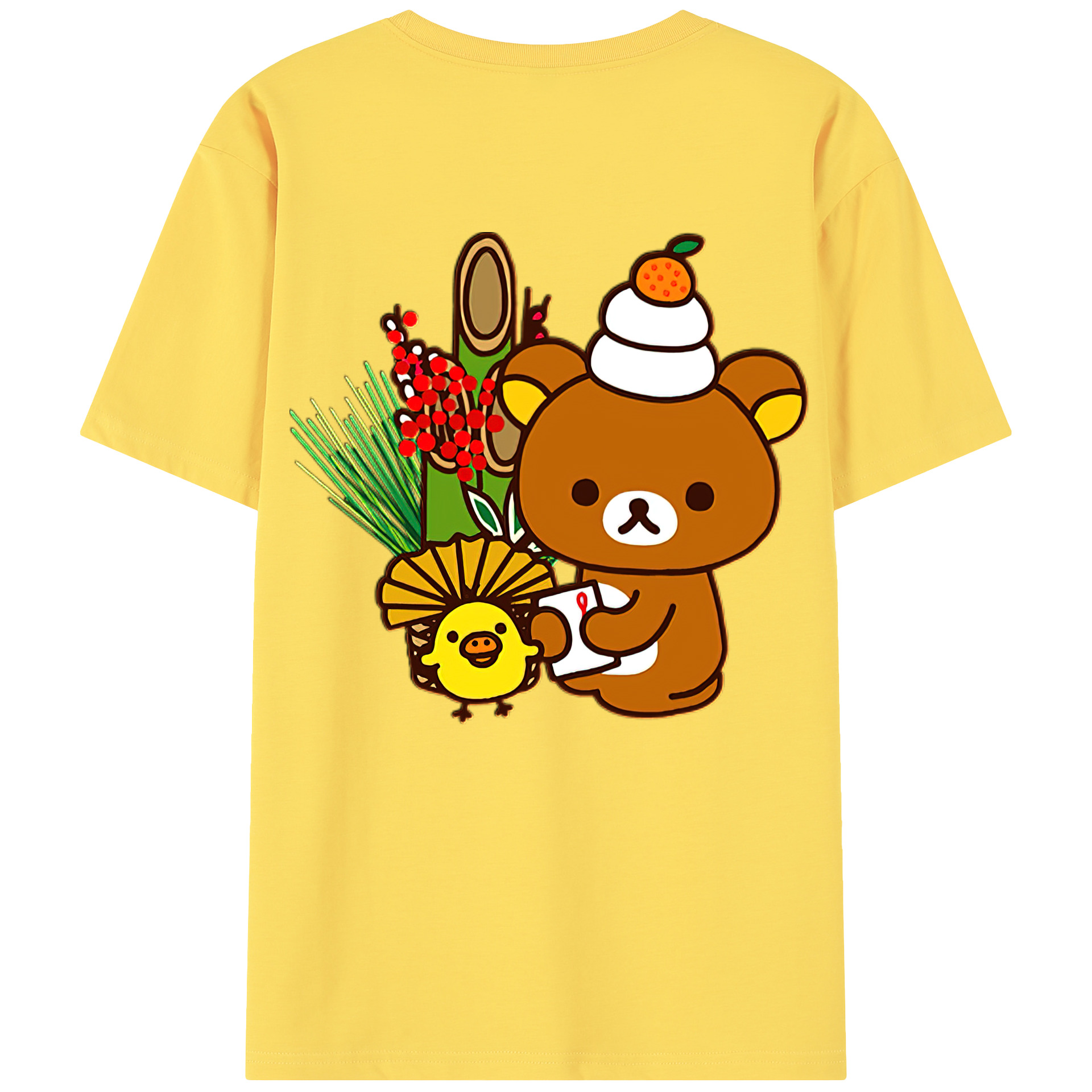 （画像用） リラックマ リラックマ キイロイトリ Rilakkuma Korilakkuma Kiiroitori 綿100％半袖Tシャツ（背面プリント）