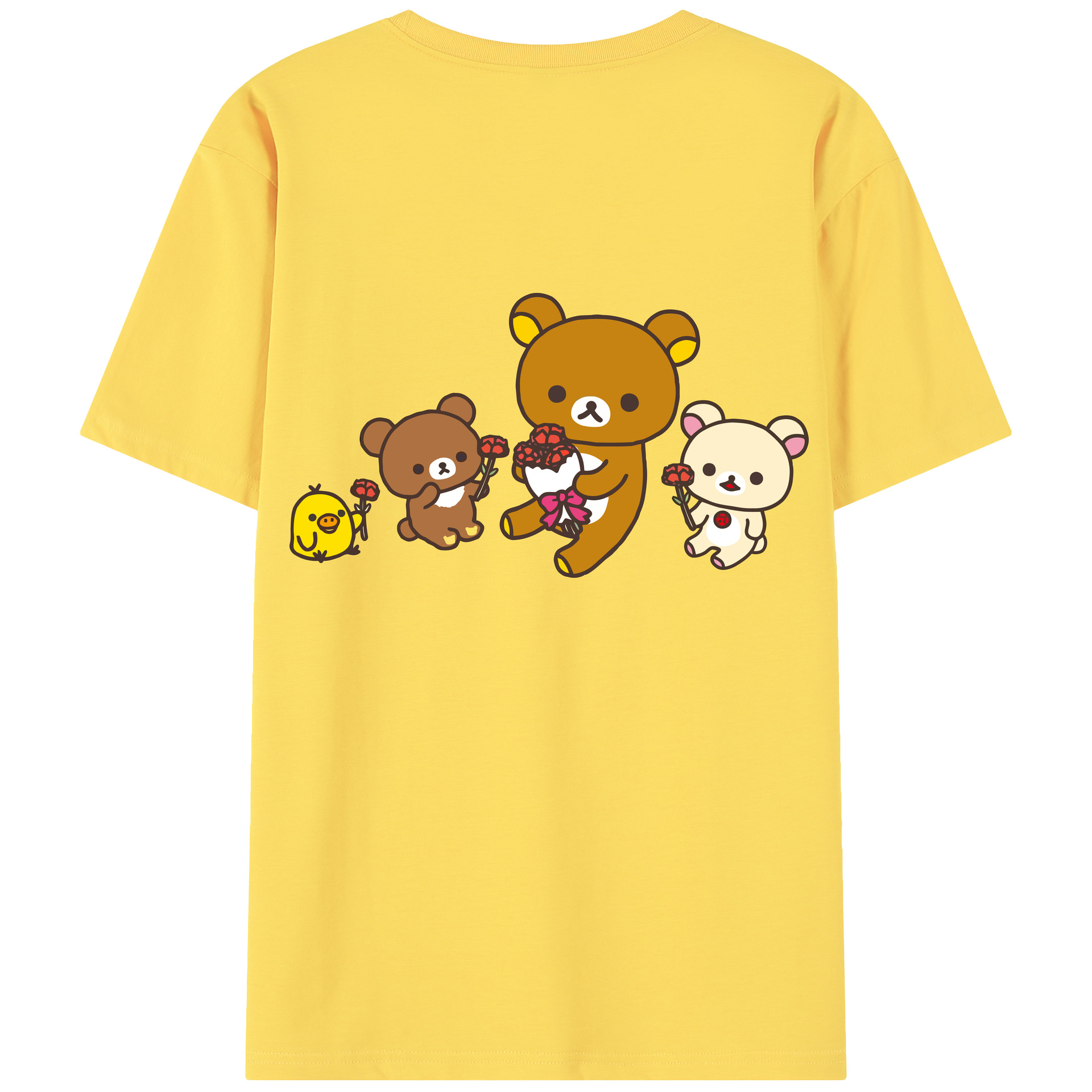 （画像用） リラックマ リラックマ キイロイトリ Rilakkuma Korilakkuma Kiiroitori 綿100％半袖Tシャツ（背面プリント）