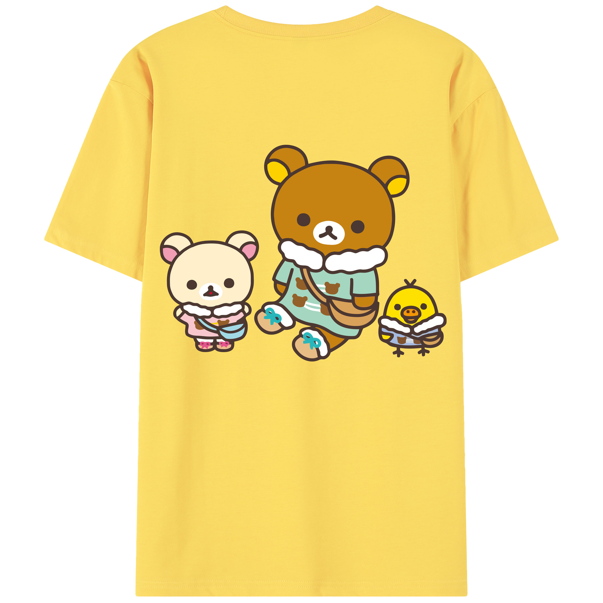 （画像用） リラックマ リラックマ キイロイトリ Rilakkuma Korilakkuma Kiiroitori 綿100％半袖Tシャツ（背面プリント）