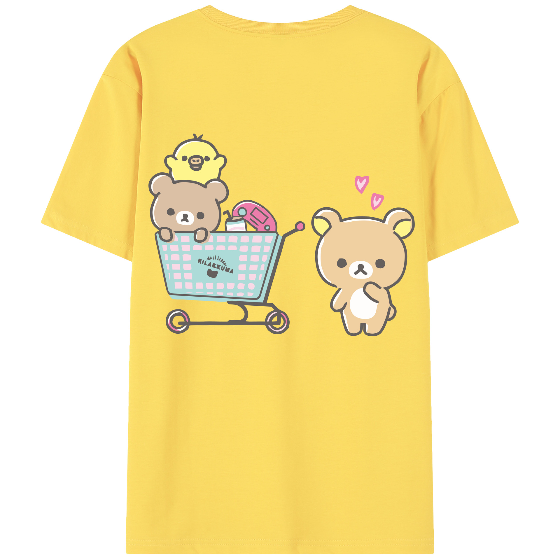 （画像用） リラックマ リラックマ キイロイトリ Rilakkuma Korilakkuma Kiiroitori 綿100％半袖Tシャツ（背面プリント）