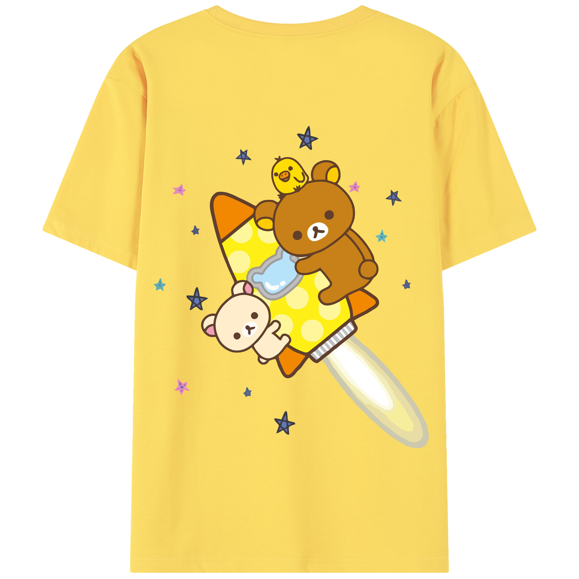 （画像用） リラックマ リラックマ キイロイトリ Rilakkuma Korilakkuma Kiiroitori 綿100％半袖Tシャツ（背面プリント）