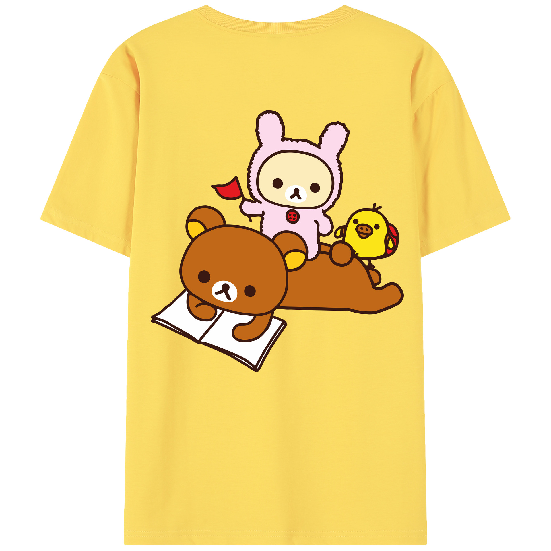 （画像用） リラックマ リラックマ キイロイトリ Rilakkuma Korilakkuma Kiiroitori 綿100％半袖Tシャツ（背面プリント）
