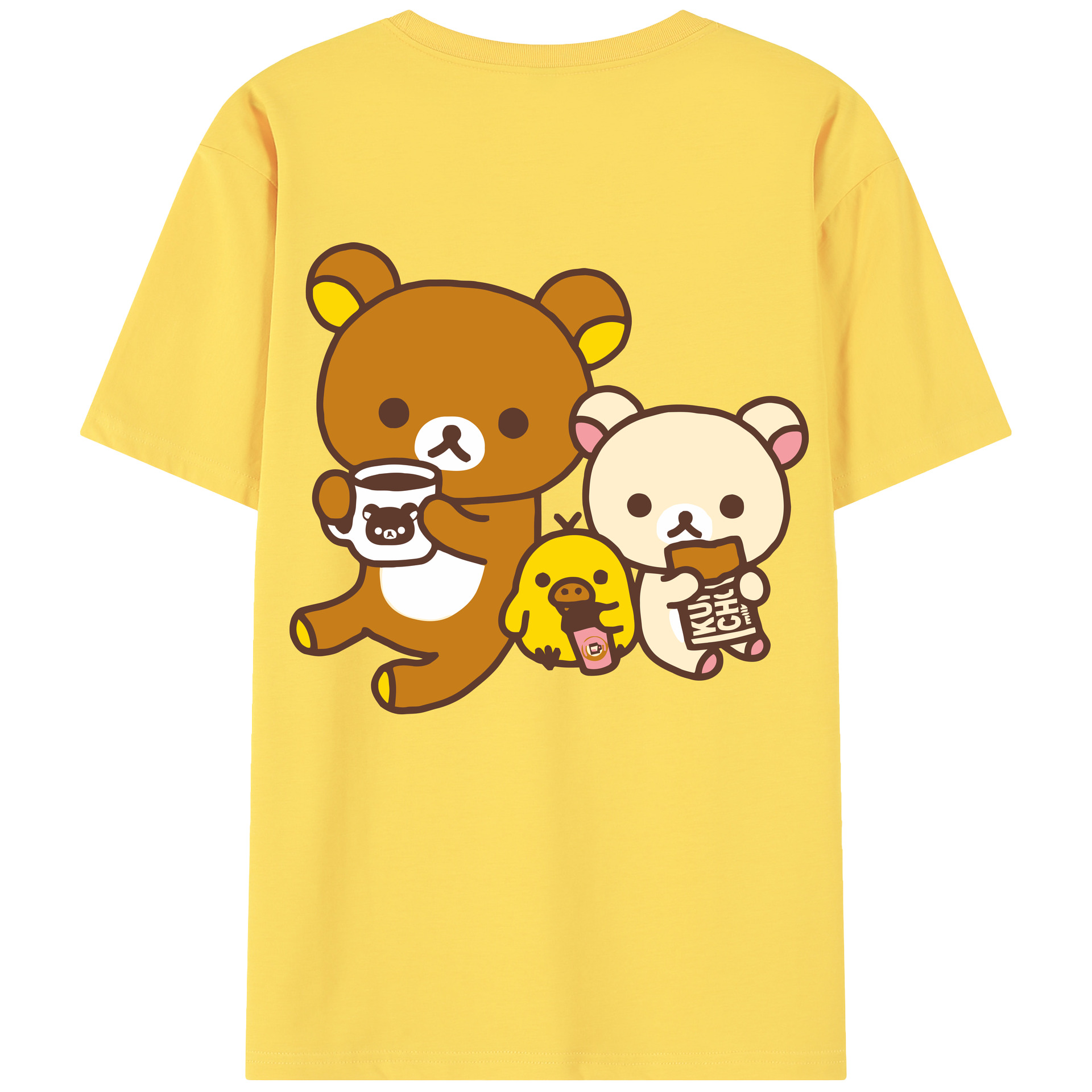 （画像用） リラックマ リラックマ キイロイトリ Rilakkuma Korilakkuma Kiiroitori 綿100％半袖Tシャツ（背面プリント）