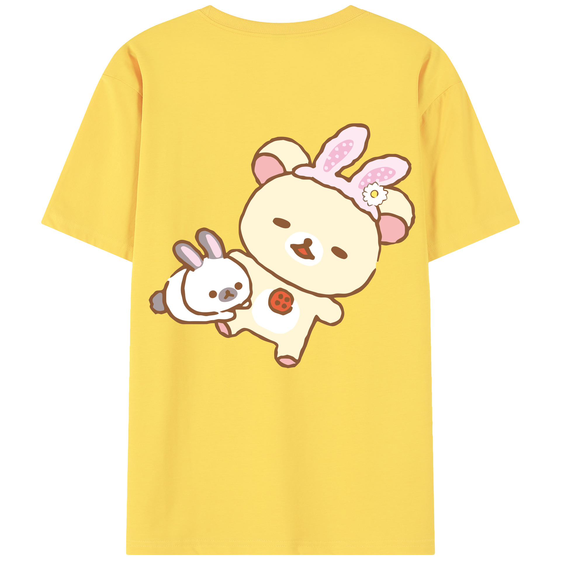 （画像用） リラックマ リラックマ キイロイトリ Rilakkuma Korilakkuma Kiiroitori 綿100％半袖Tシャツ（背面プリント）